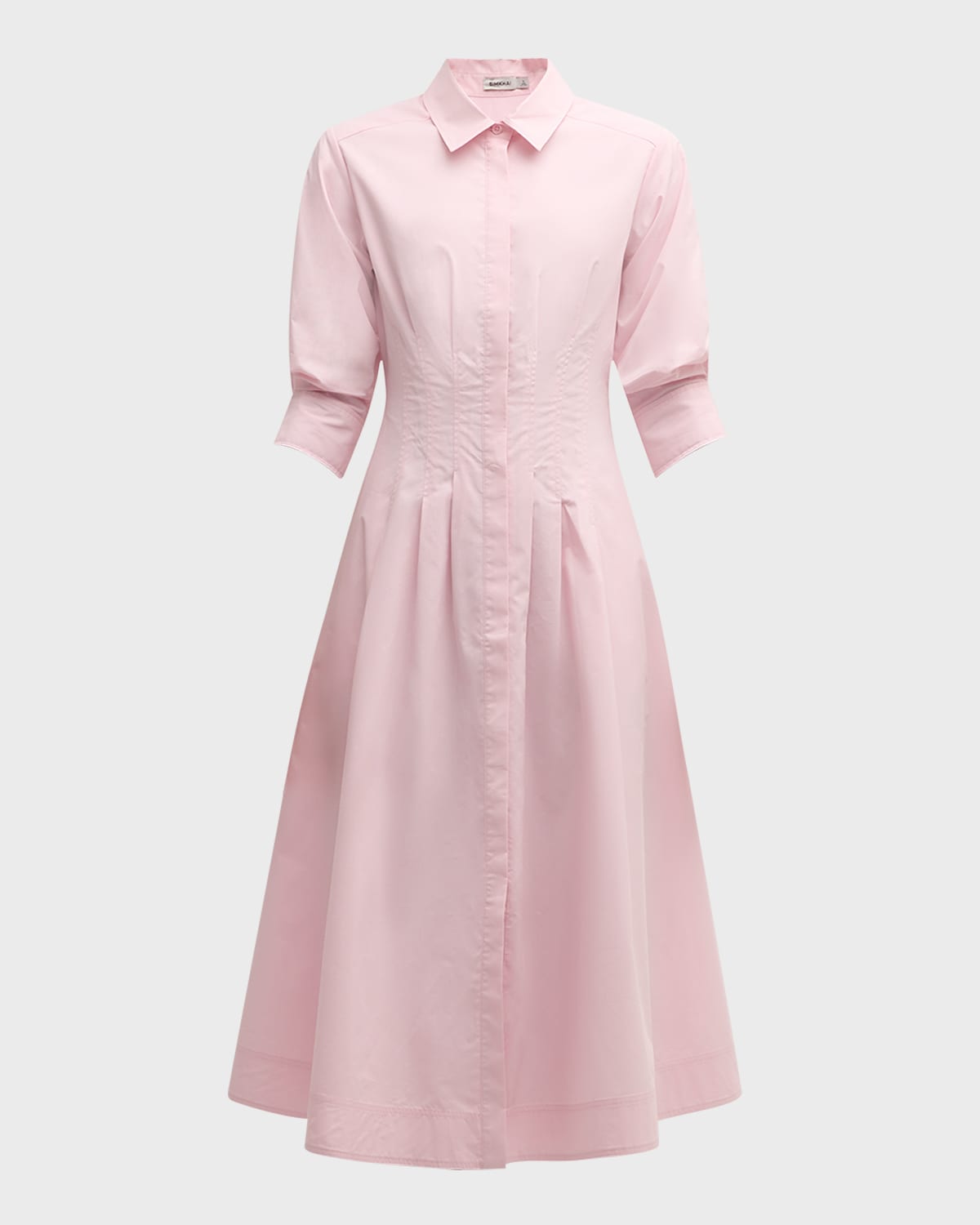 SIMKHAI Jazz Pintuck 3/4-Sleeve Midi Shirtdress