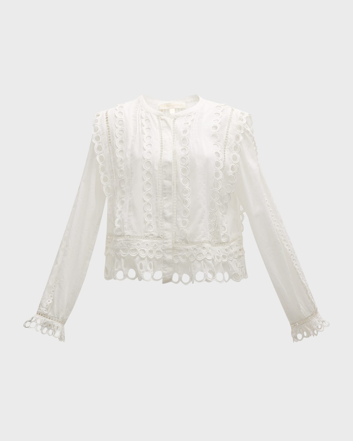 LoveShackFancy Kava Embroidered Cotton Lace Button-Front Blouse