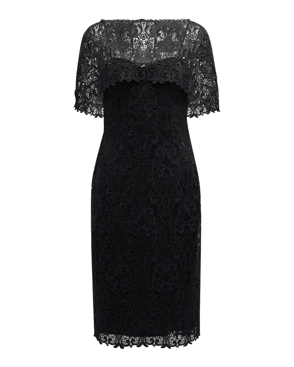 Badgley Mischka Collection Capelet Floral Lace Midi Dress