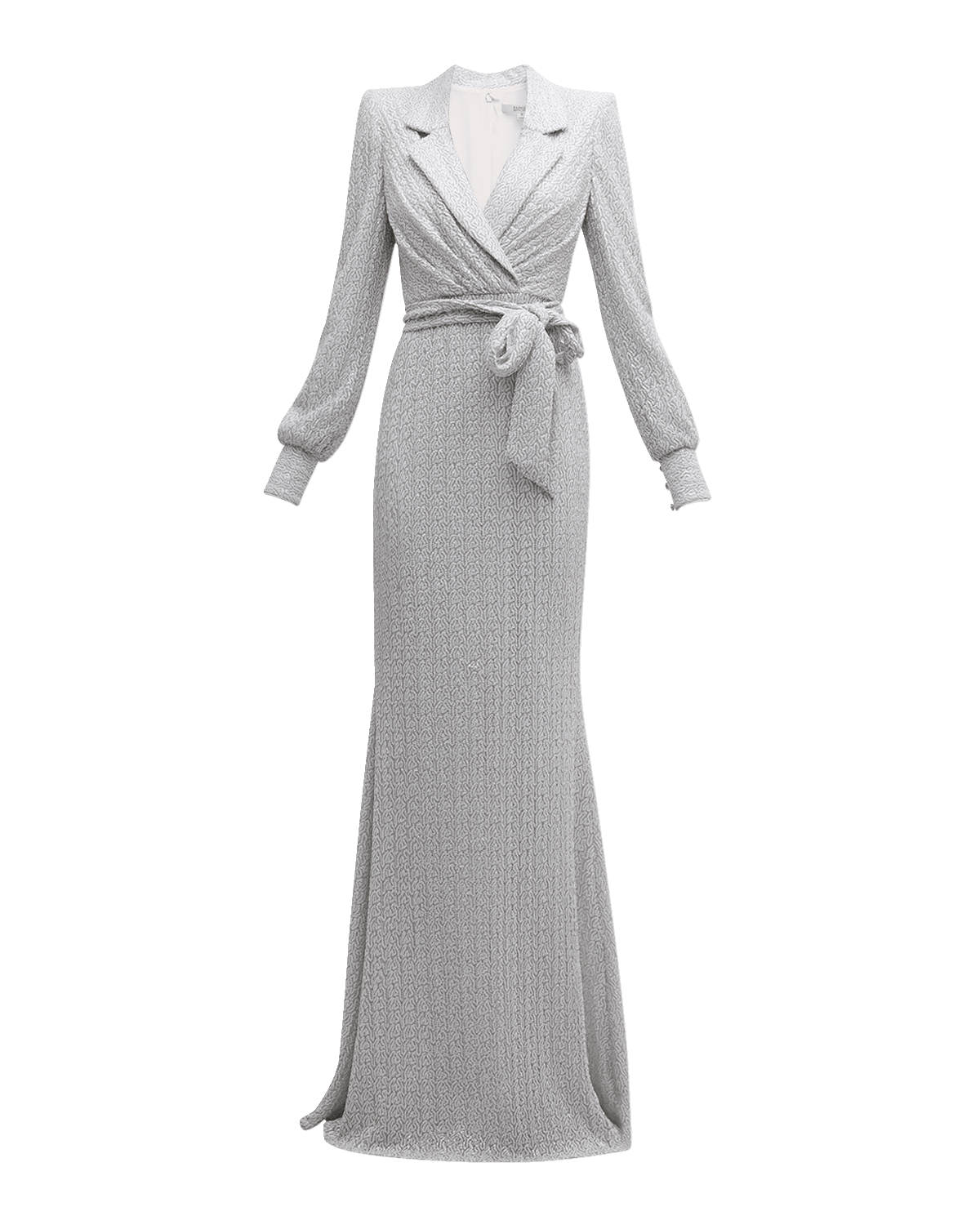 Badgley Mischka Collection Tie-Waist Sequin Column Gown