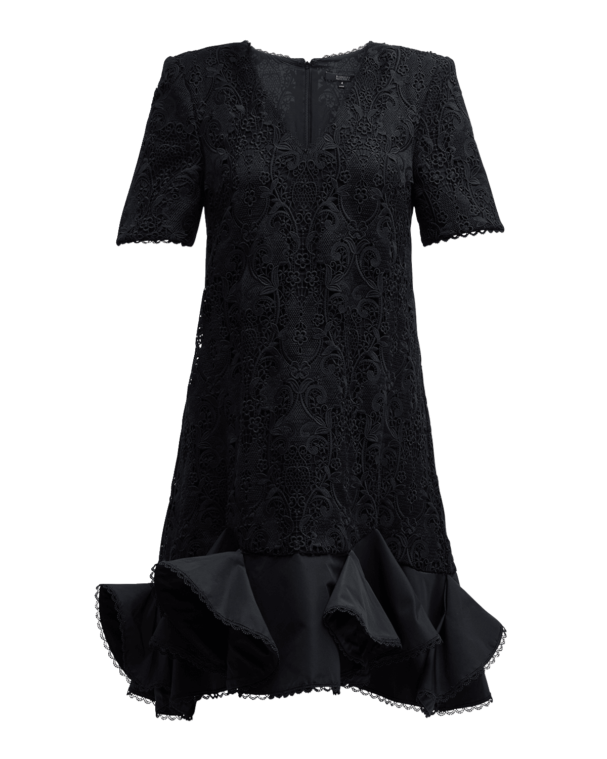 Badgley Mischka Collection Floral Lace Flounce Mini Dress