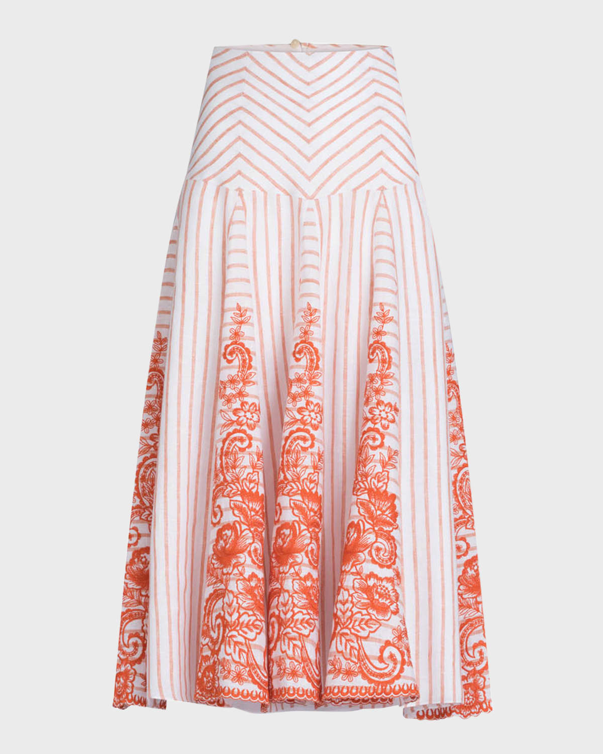 Silvia Tcherassi Fairus Embroidered Striped Godet Midi Skirt