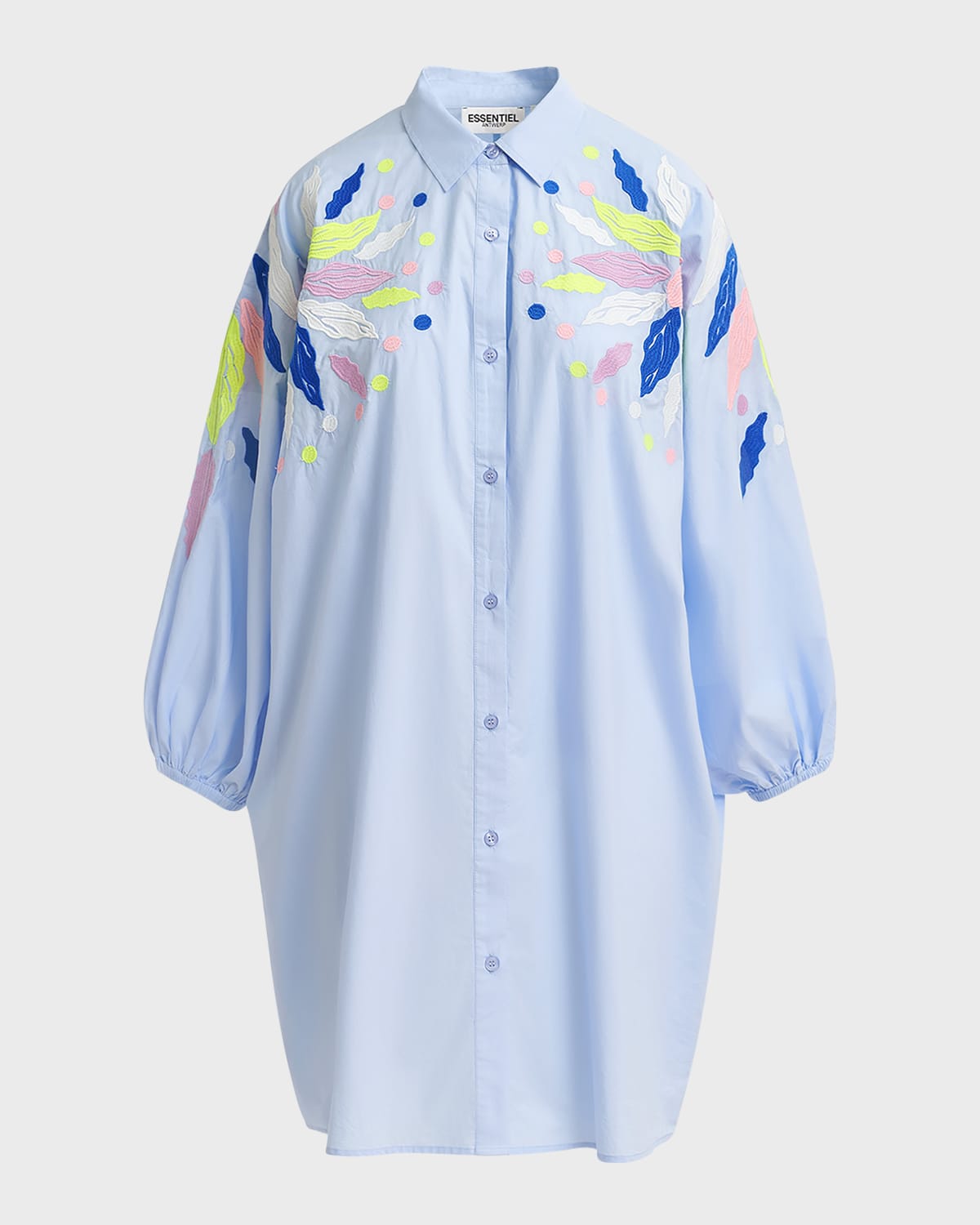 Essentiel Antwerp Galam Embroidered Cotton Poplin Knee-Length Shirtdress