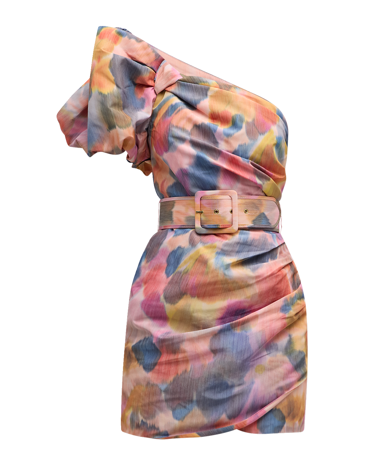 REBECCA VALLANCE Amaya Belted One-Shoulder Mini Dress