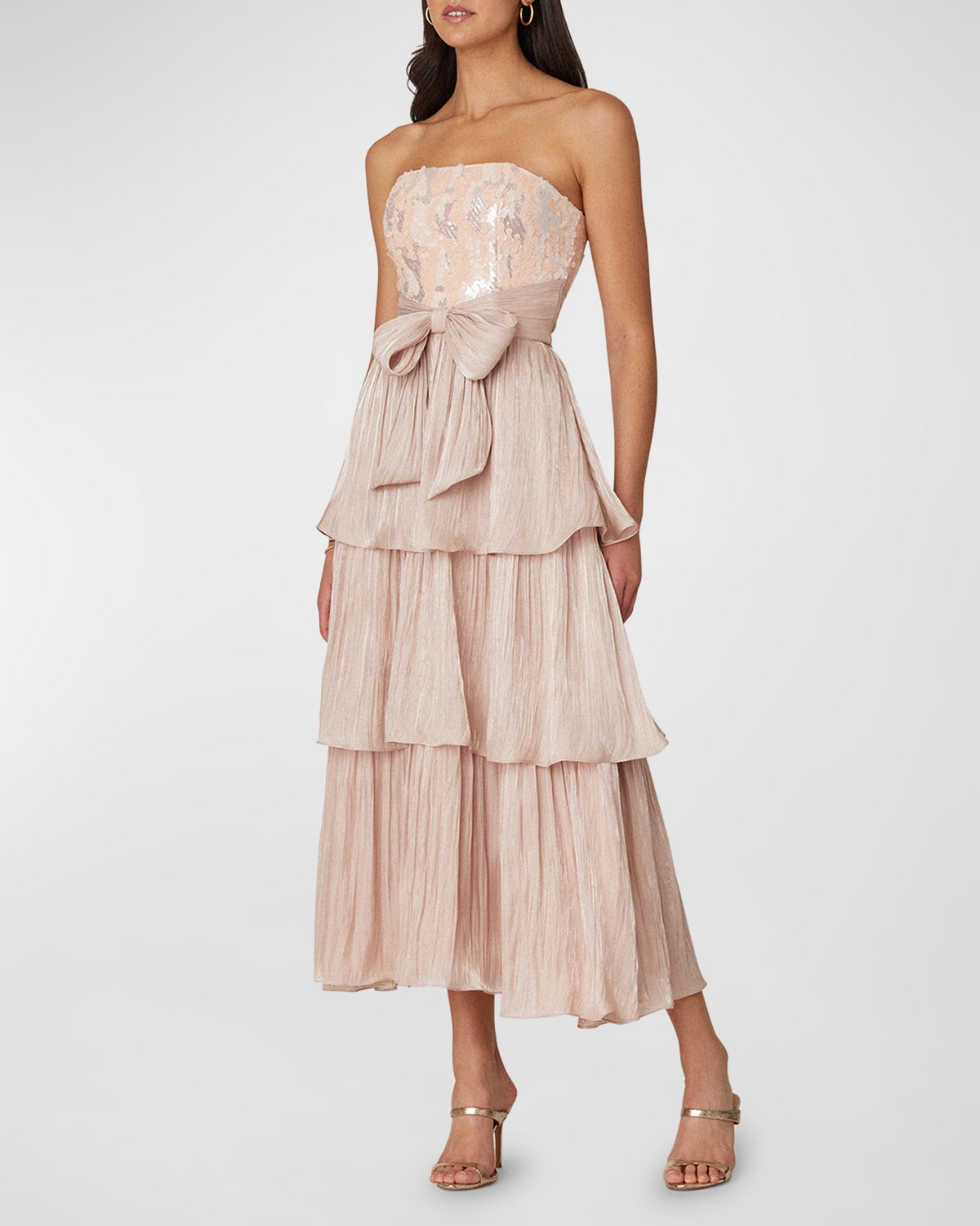Shoshanna Strapless Tiered Sequin Midi Dress