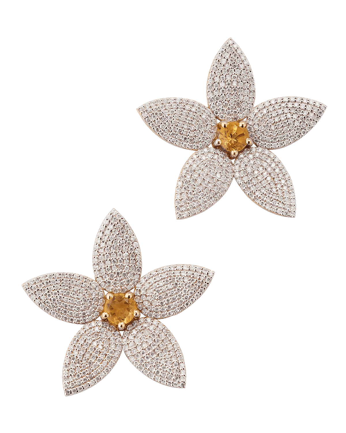 Siena Jewelry Pave Diamond and Citrine Large Daisy Flower Earrings