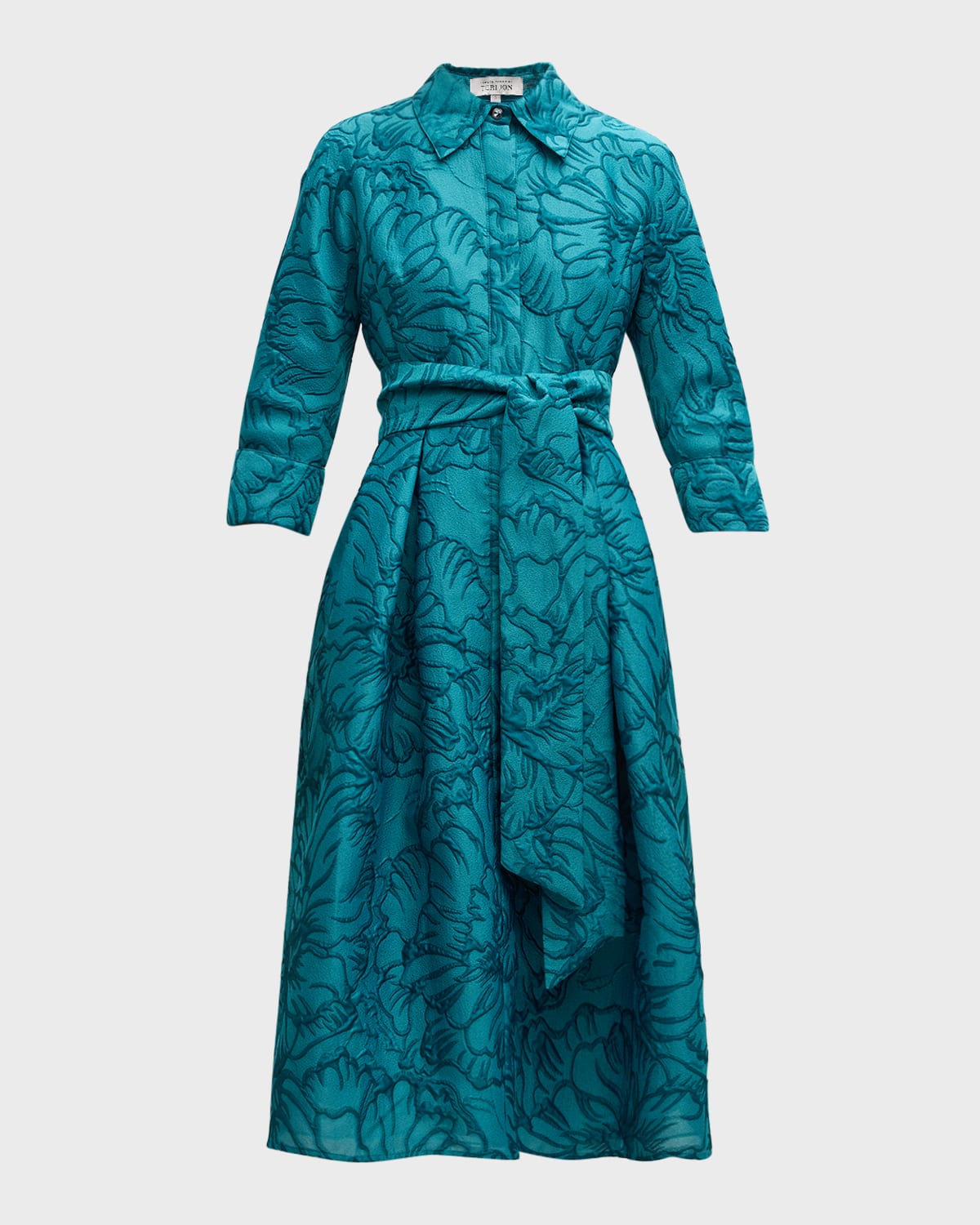 Rickie Freeman for Teri Jon Metallic Floral Jacquard Midi Shirtdress