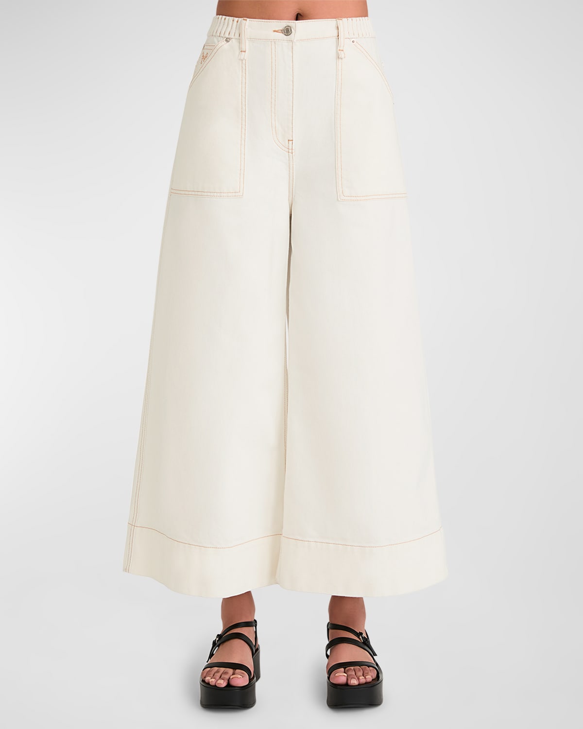 Merlette Violette Cropped Wide-Leg Denim Jeans