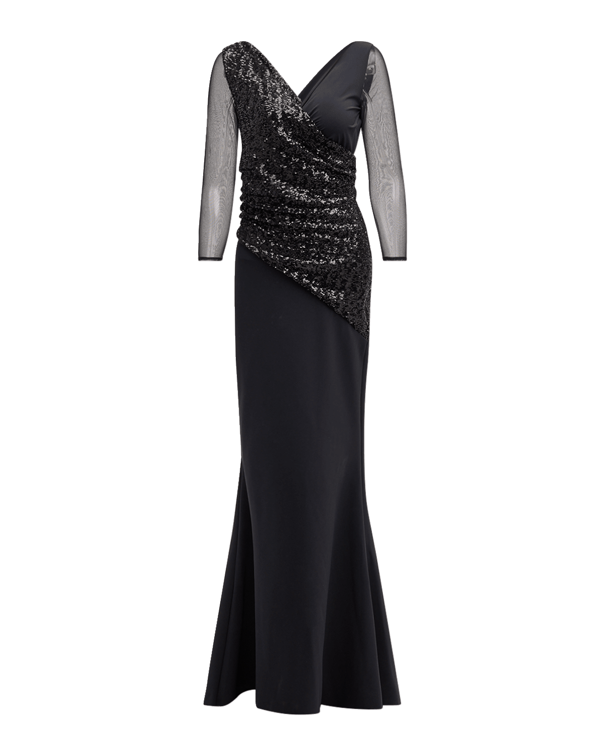 Chiara Boni La Petite Robe Sequin Illusion-Sleeve Trumpet Gown