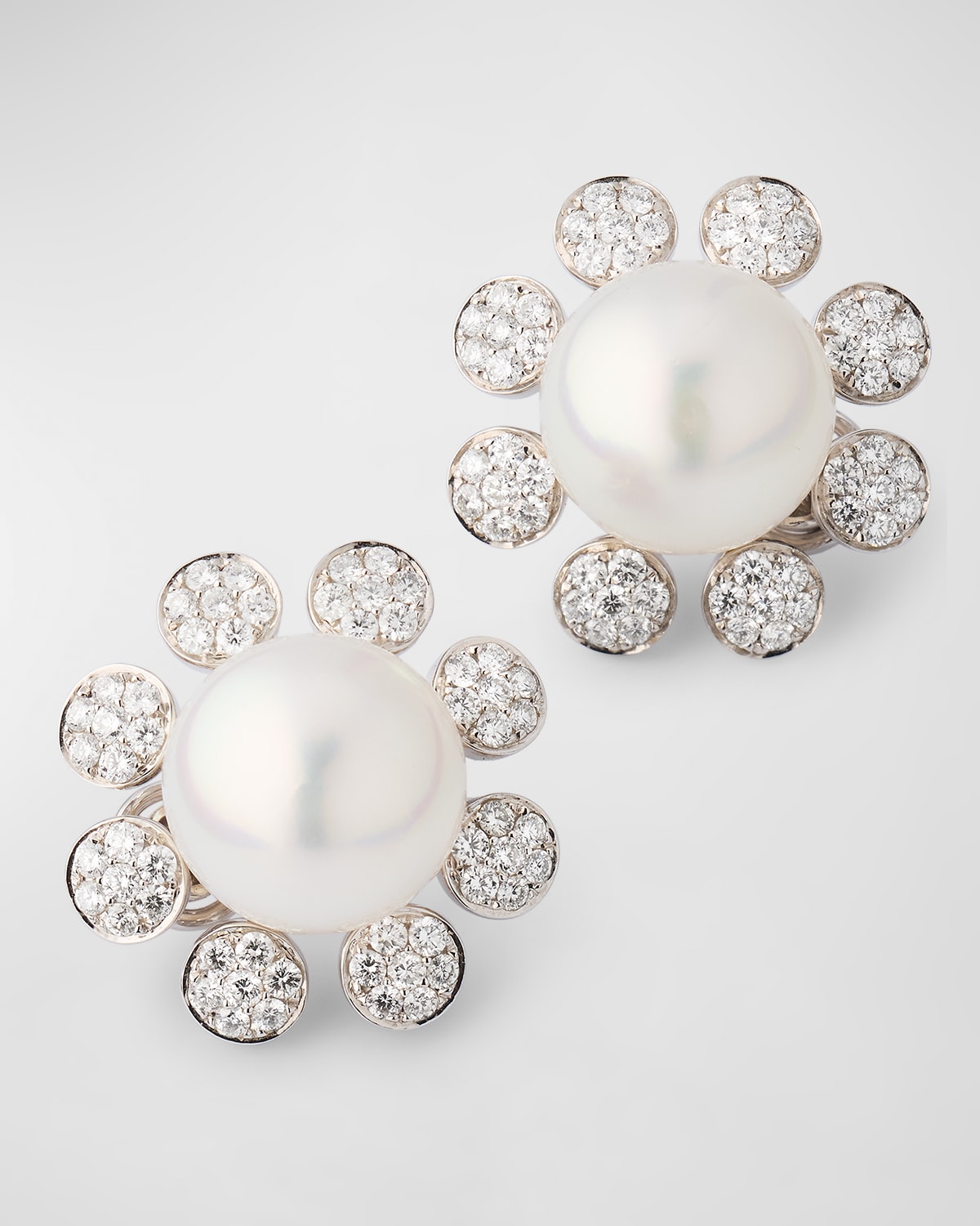 Belpearl 18K White Gold 14mm South Sea Pearl and Diamond Flower Earrings