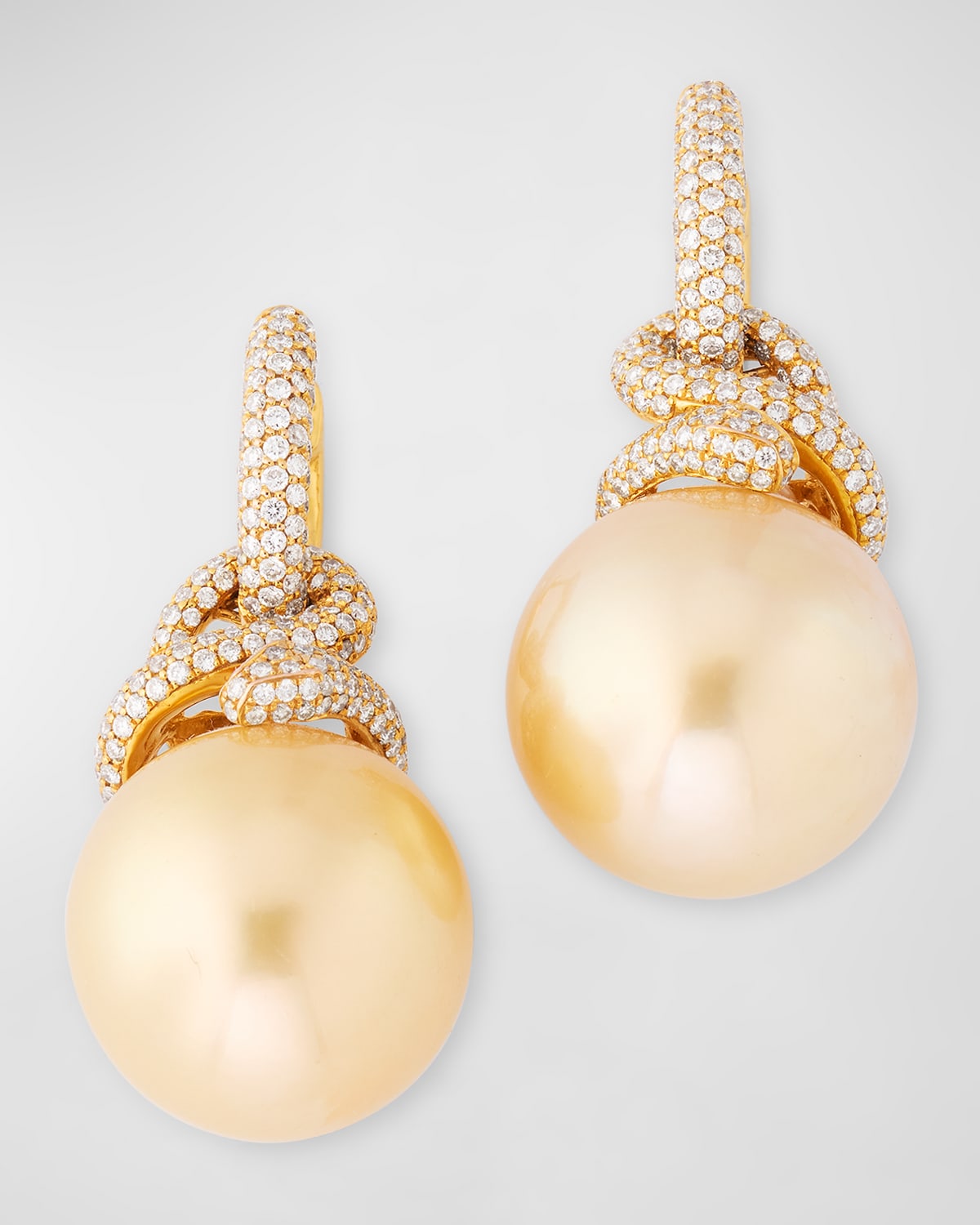 Belpearl 18K Yellow Gold Diamond and 17mm Golden South Sea Pearl Earrings