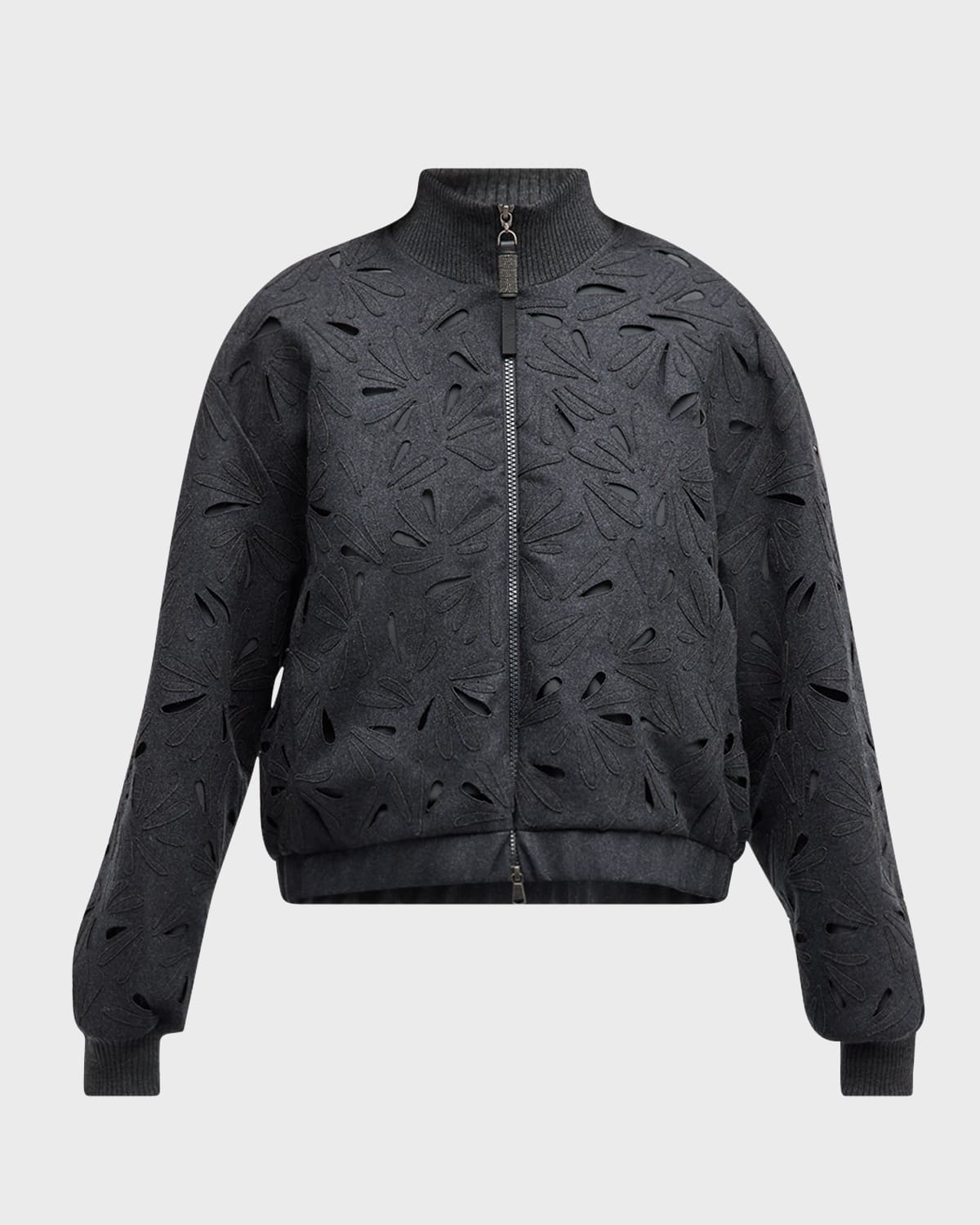 Brunello Cucinelli Laser-Cut Floral Bomber Jacket