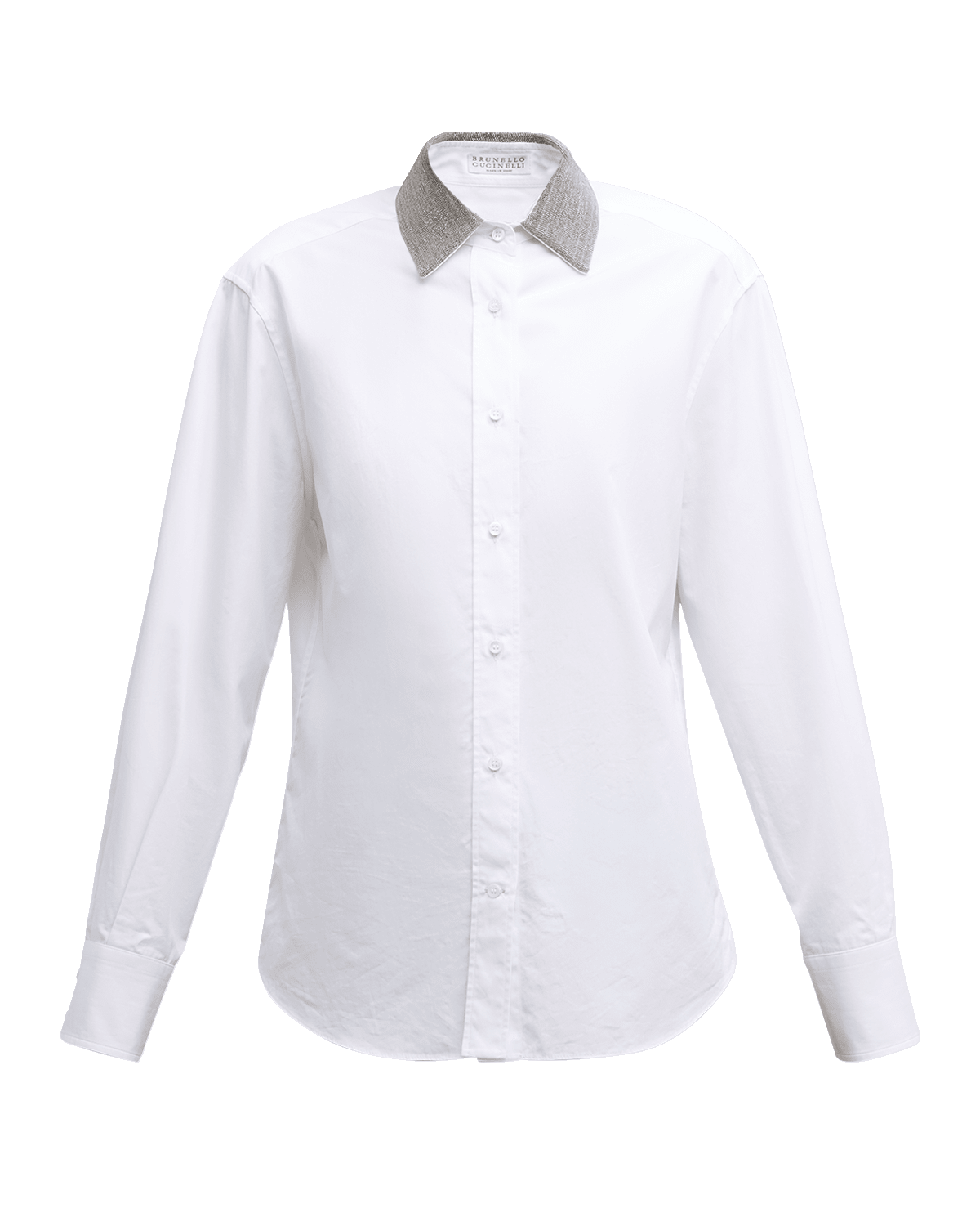 Brunello Cucinelli Monili Collar Long-Sleeve Poplin Shirt