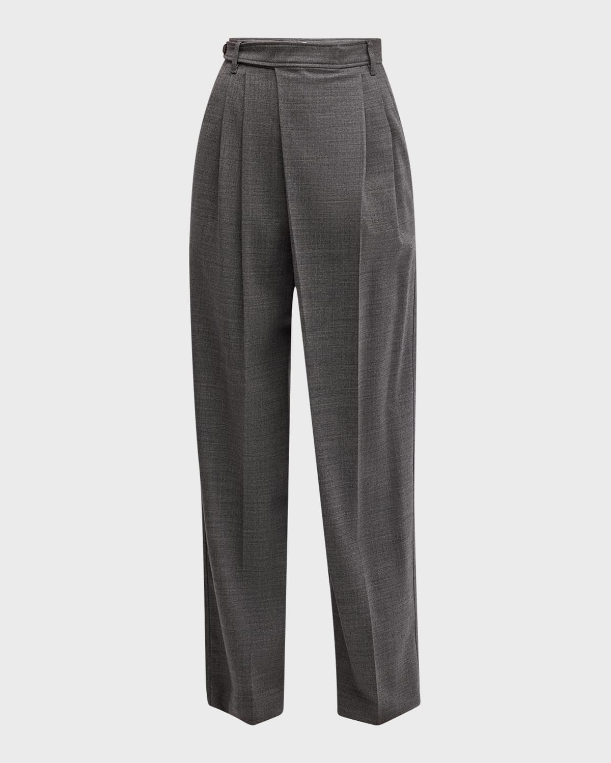 Brunello Cucinelli Stretch Wool Grisaille Crossover-Waist Wide-Leg Trousers