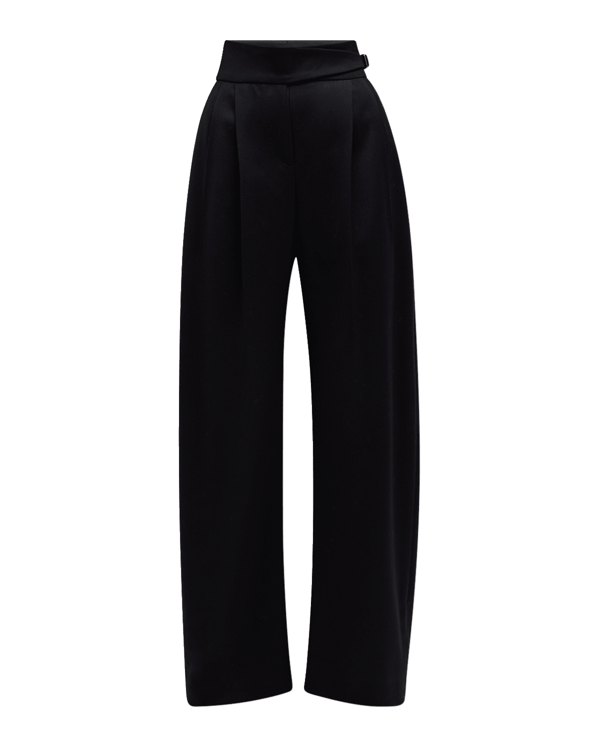 Brunello Cucinelli Diamante Buckle Pleated Wide-Leg Satin Wool Pants