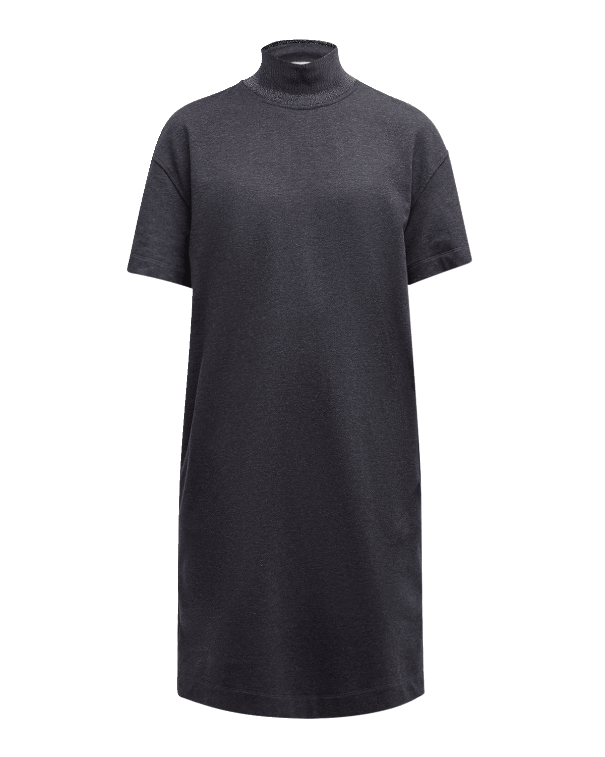 Brunello Cucinelli Monili-Collar Shiny Felpa Short-Sleeve T-Shirt Dress