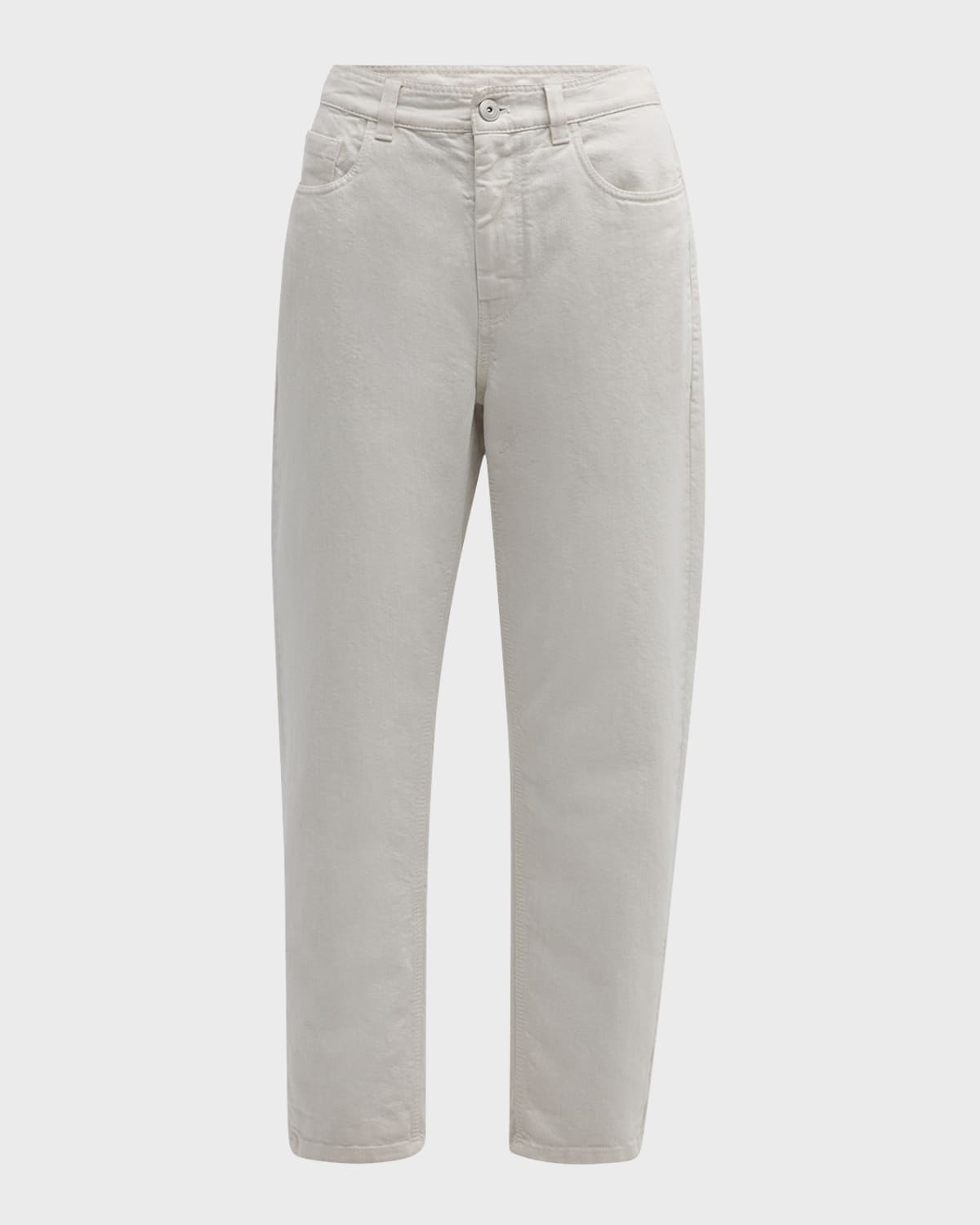 Brunello Cucinelli Shiny Piece-Dyed Tapered Baggy Ankle Jeans