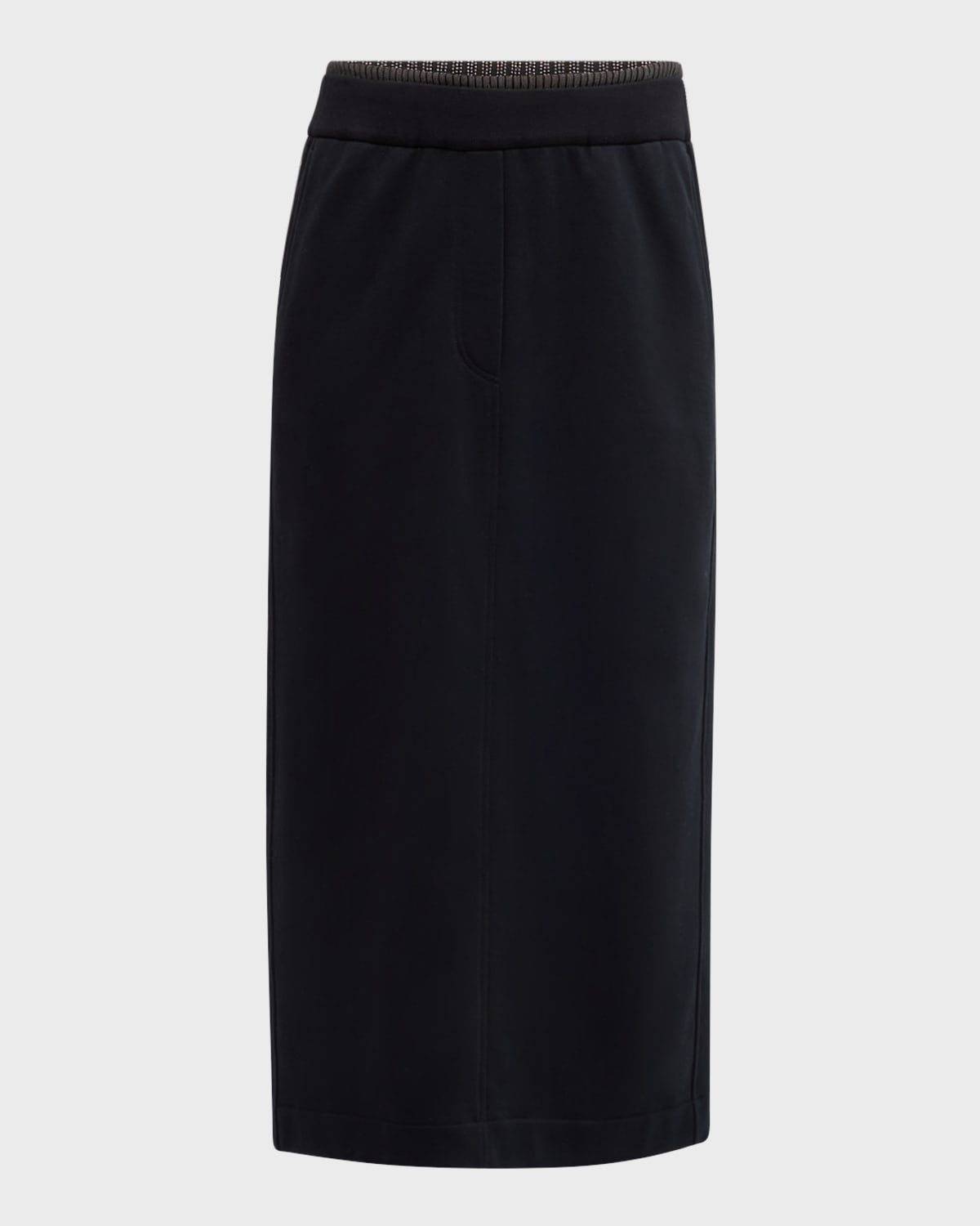 Brunello Cucinelli Smooth Cotton Fleece Midi Travel Skirt