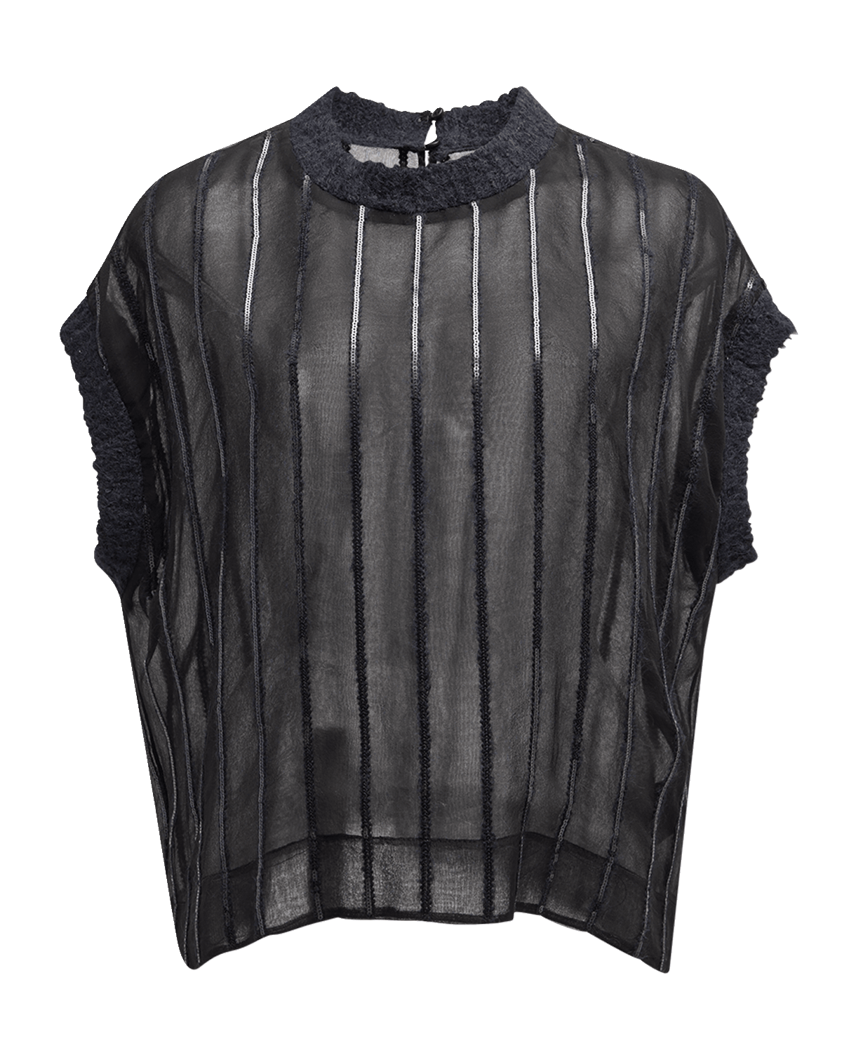 Brunello Cucinelli Sequin Wool Striped Crispy Silk Chiffon Blouse