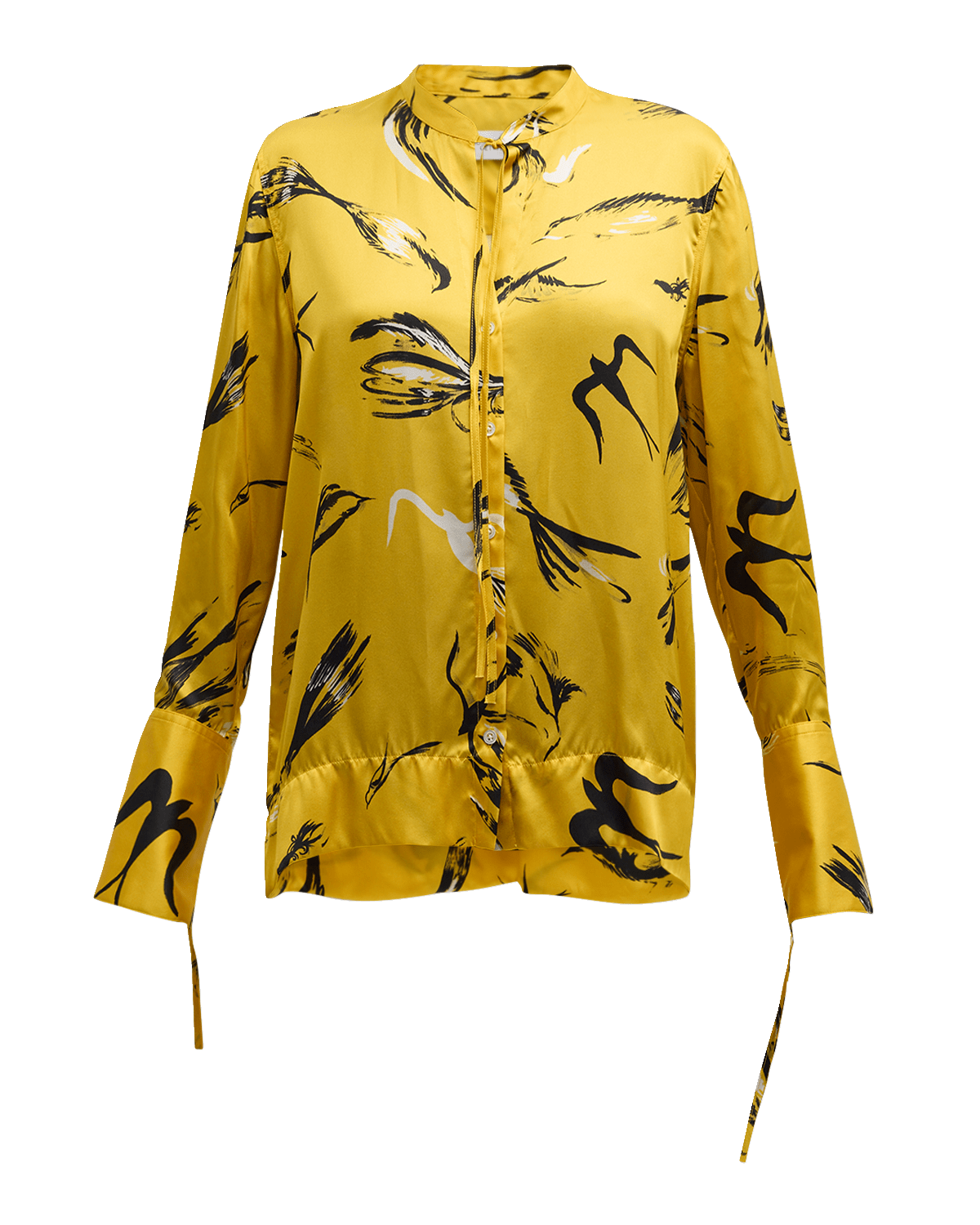 Rosetta Getty Painted Birds Button Down Silk Blouse