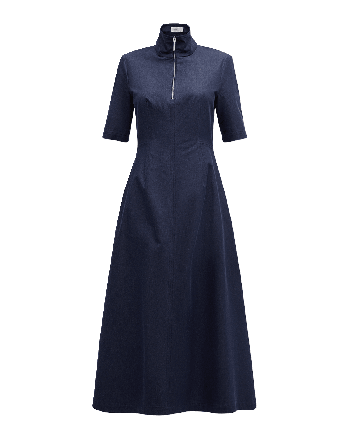 Rosetta Getty Denim Zip-Front High Neck Midi Dress