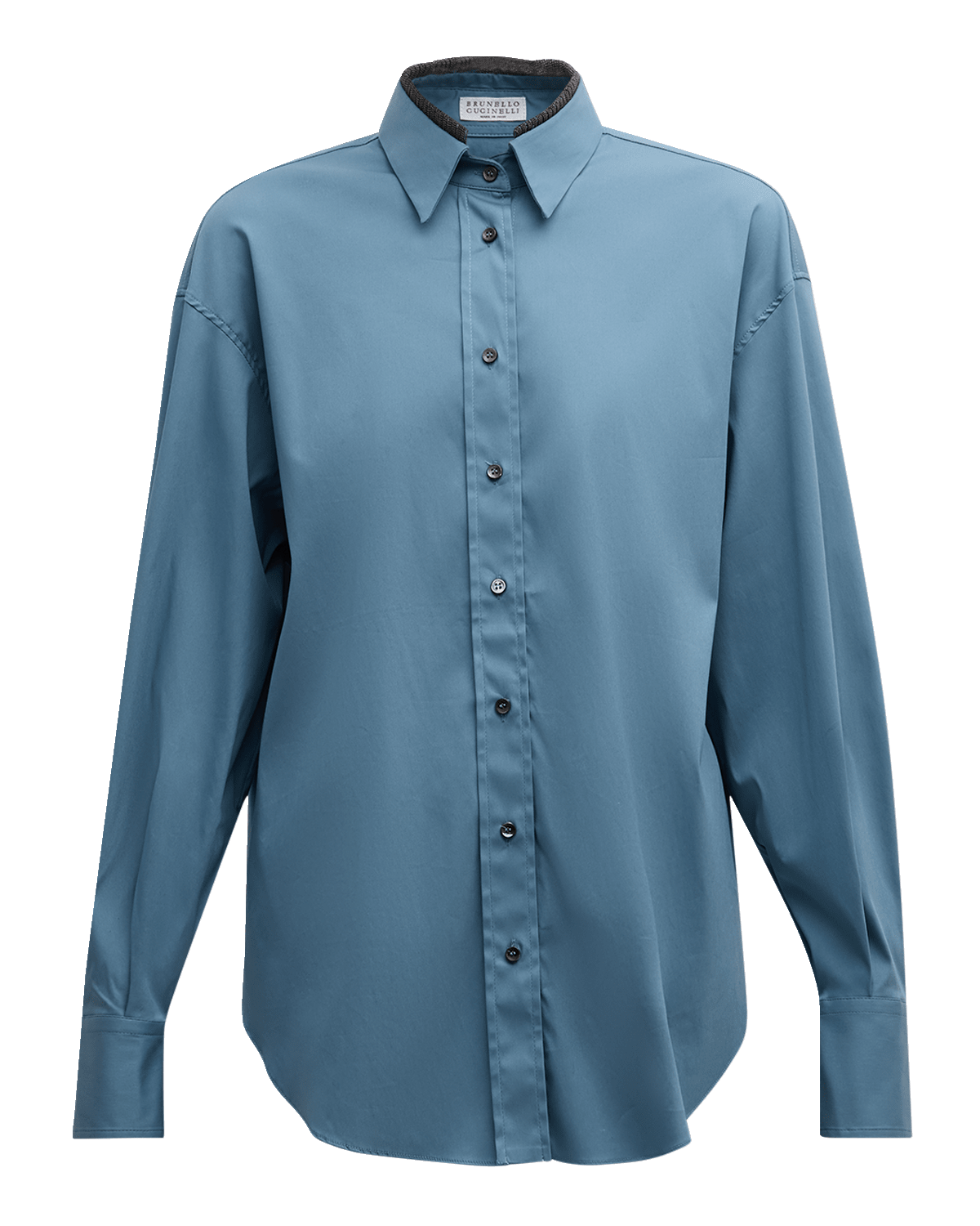 Brunello Cucinelli Poplin Stretch Button Down Monili Trim Top