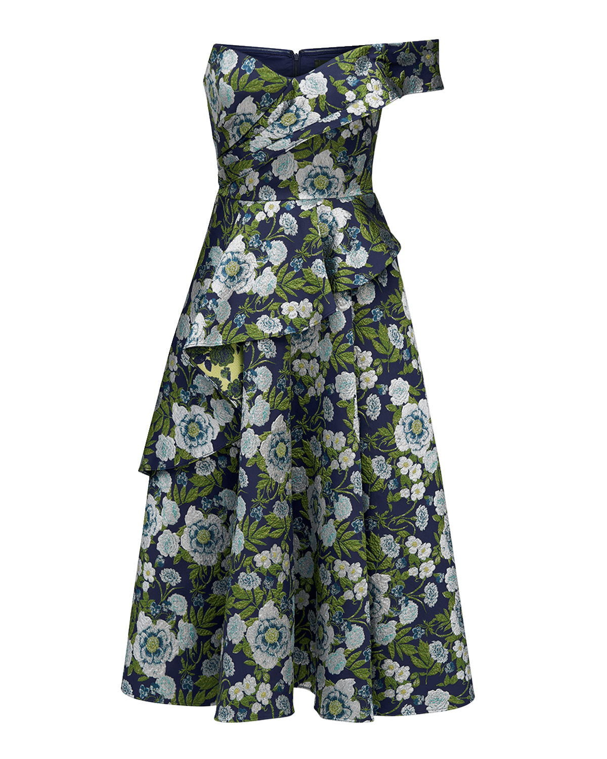 Theia Tatum Floral Peplum A-Line Midi Dress