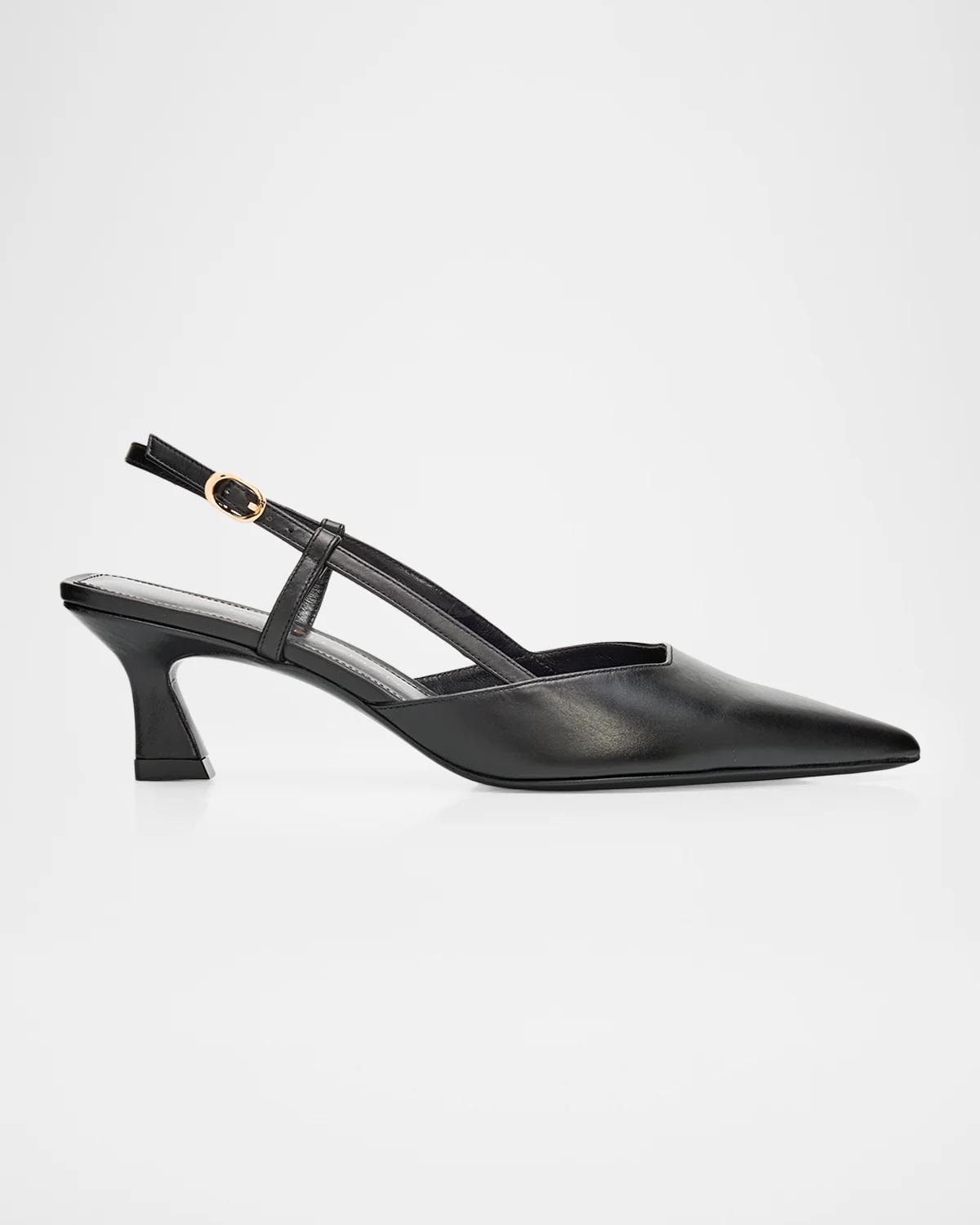Stuart Weitzman Vinnie Leather Kitten Slingback Pumps