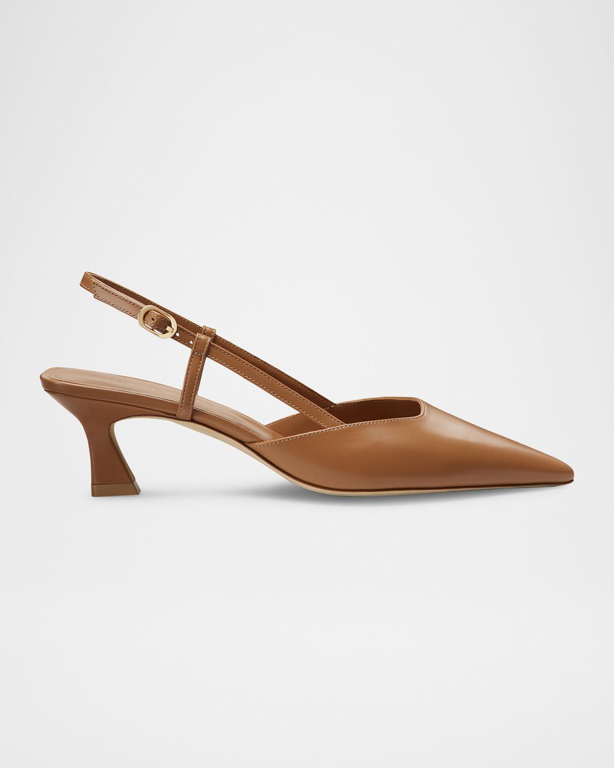 Stuart Weitzman Vinnie Leather Kitten Slingback Pumps In Brown