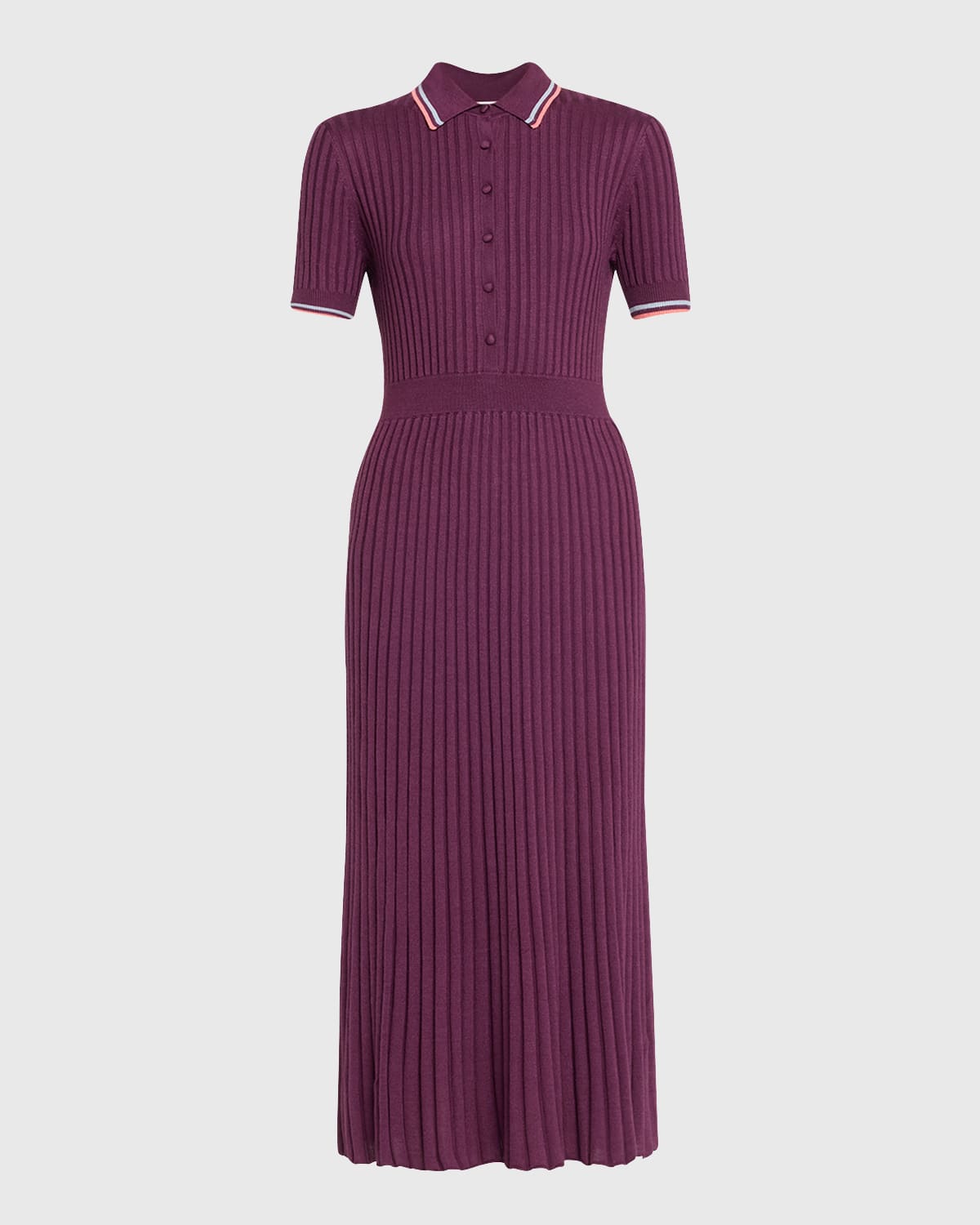 Gabriela Hearst Eyot Short-Sleeve Cashmere Rib Maxi Polo Dress