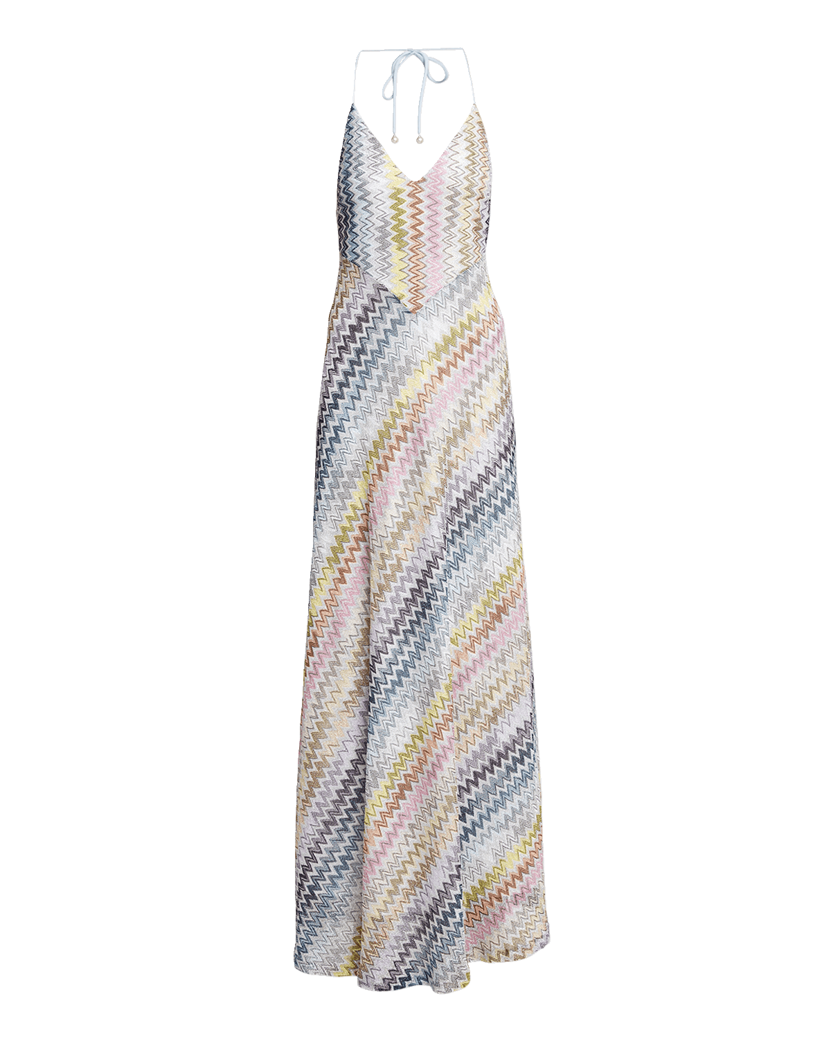 Missoni Metallic Chevron Knit Halter Maxi Dress