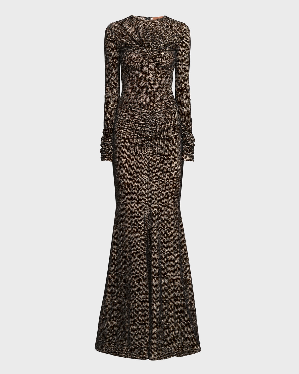 Missoni Chevron Long-Sleeve Ruched Maxi Dress