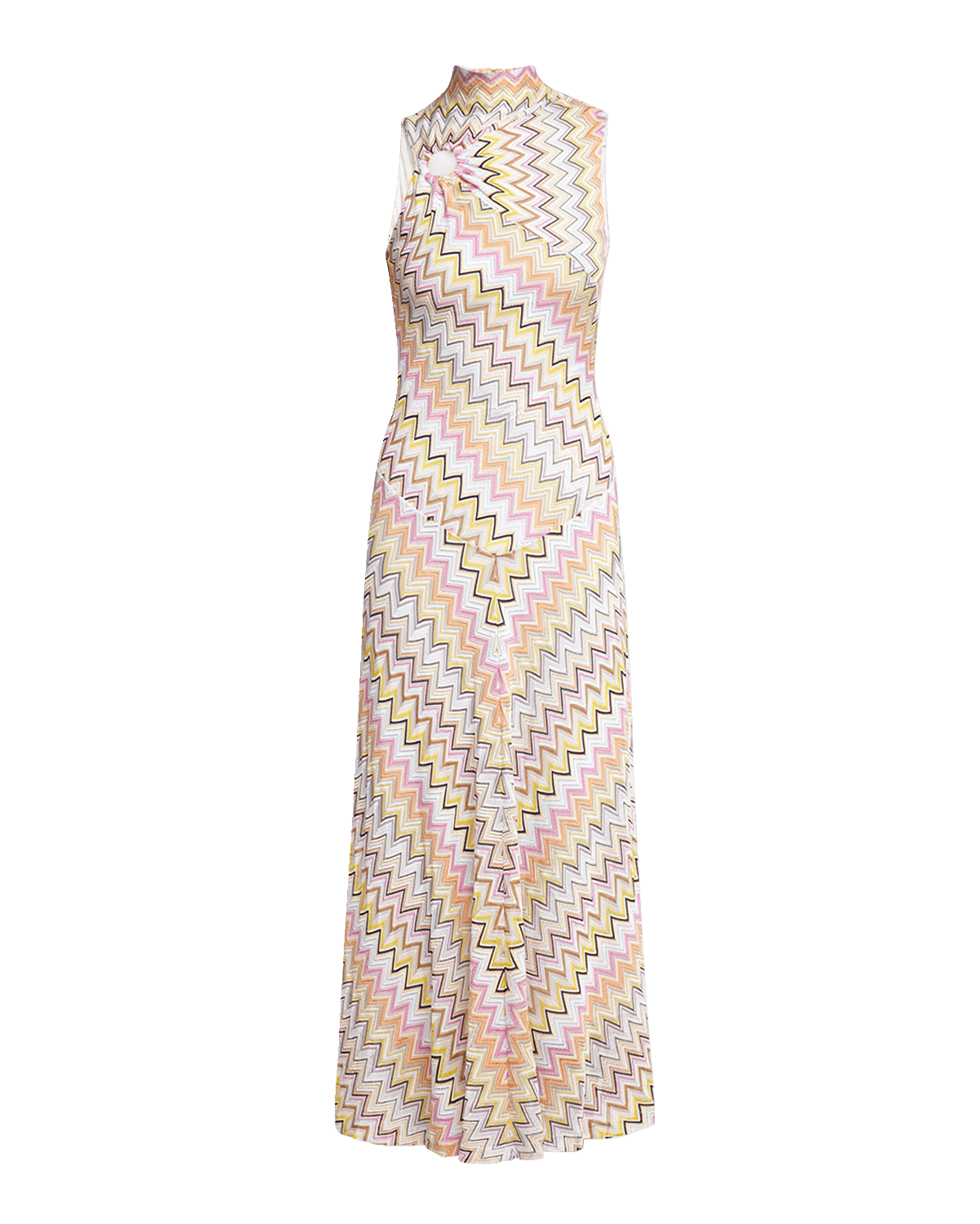 Missoni Gathered-Ring Chevron Sleeveless Midi Dress