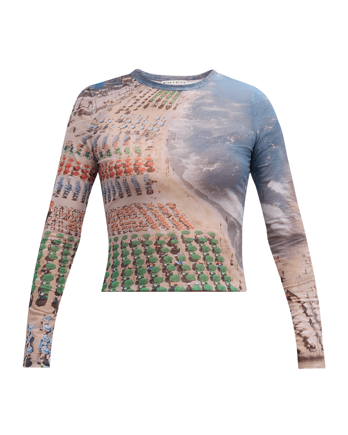 Alice + Olivia Whispering Waves Delaina Printed Mesh Crop Top