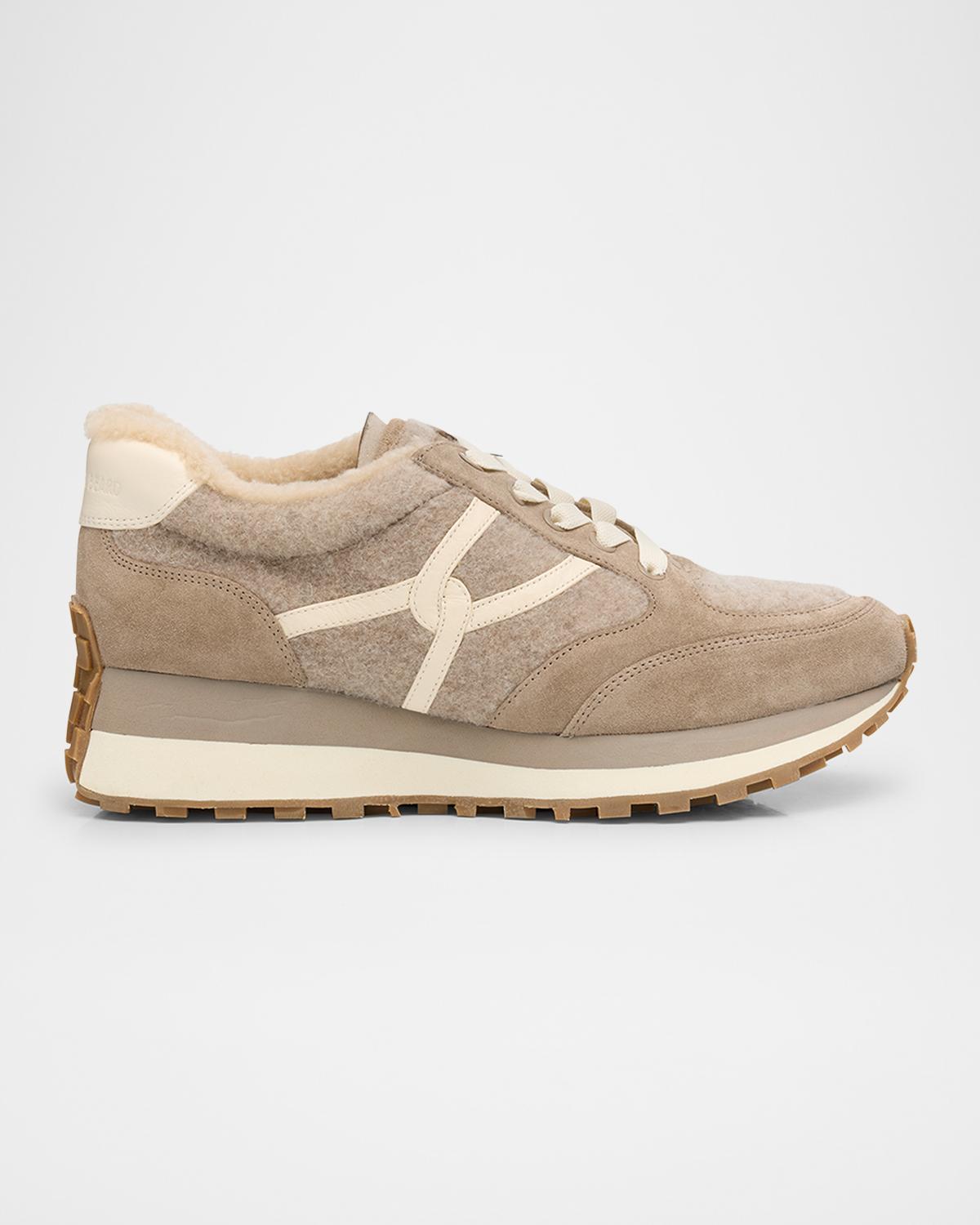 Veronica Beard Valentina Suede Shearling Retro Sneakers In Ltgray