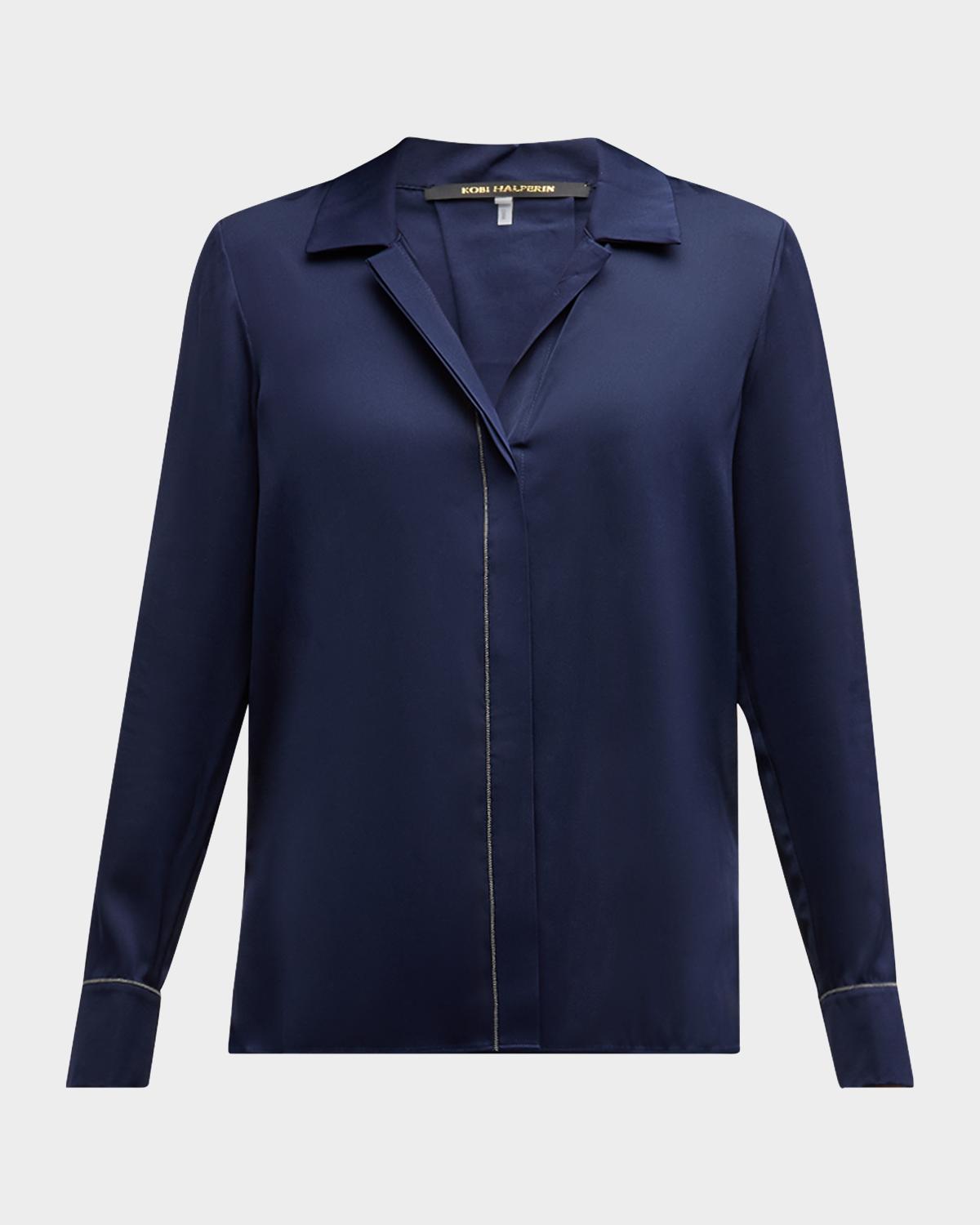 Kobi Halperin Ceanna Chain-Trim Stretch Georgette Blouse