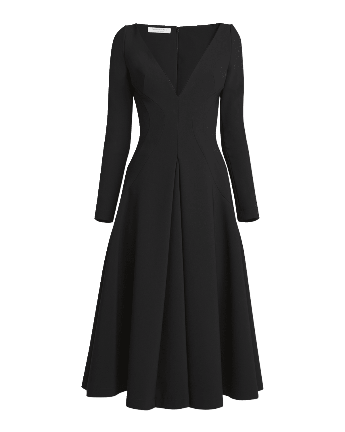 Philosophy di Lorenzo Serafini Plunging Long-Sleeve Fit-&-Flare Midi Dress