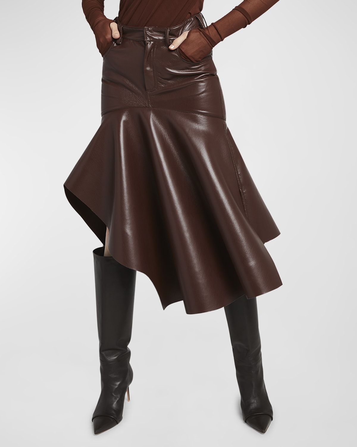 Philosophy di Lorenzo Serafini Faux Leather Flounce Midi Skirt