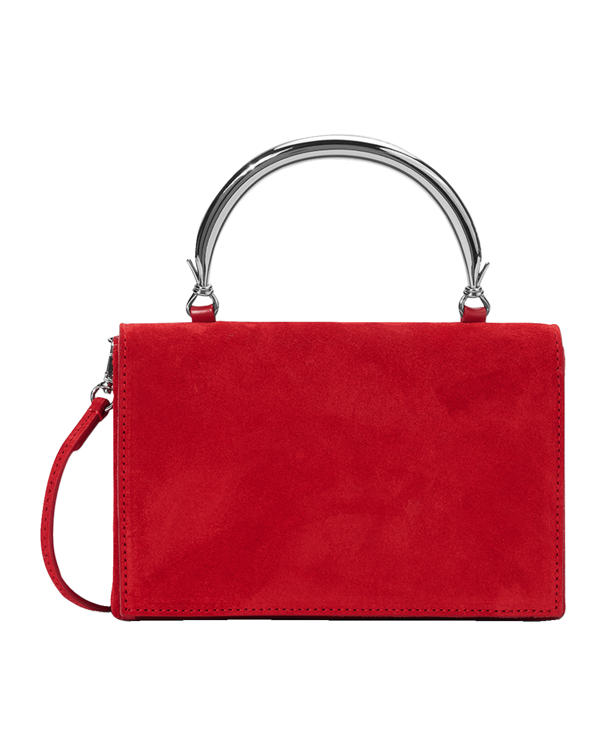 STAUD Arc Flap Suede Metal Top-Handle Bag