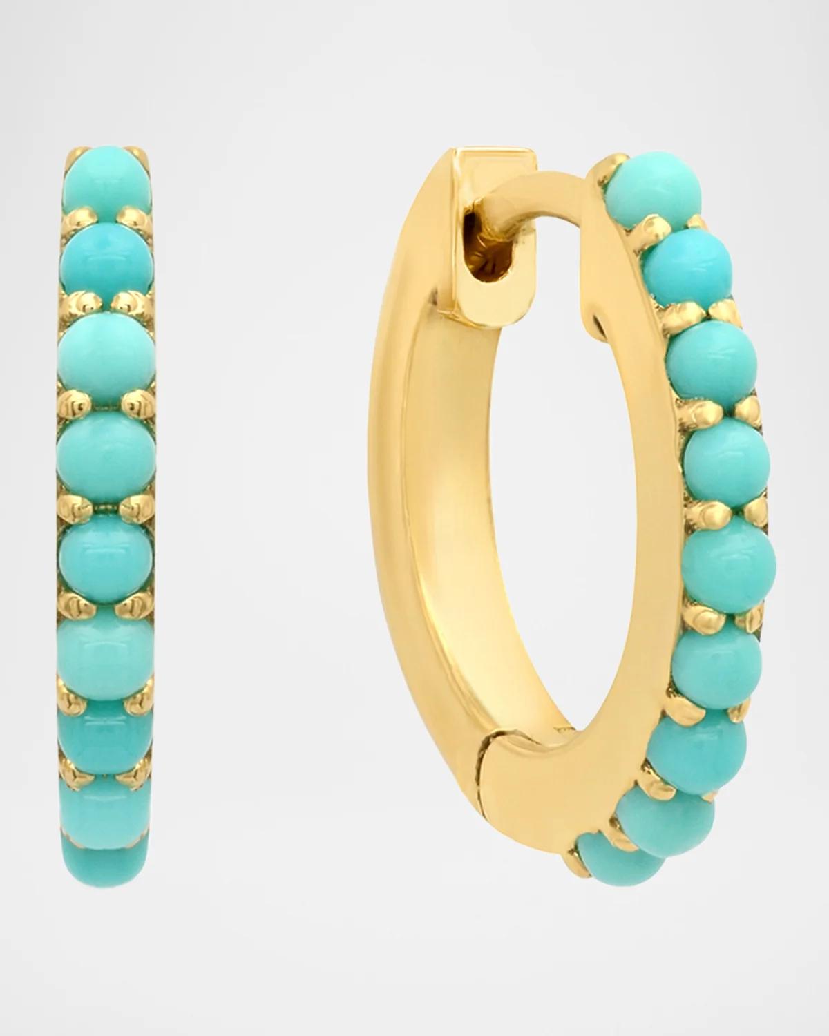 18K Yellow Gold Turquoise Small Huggie Earrings