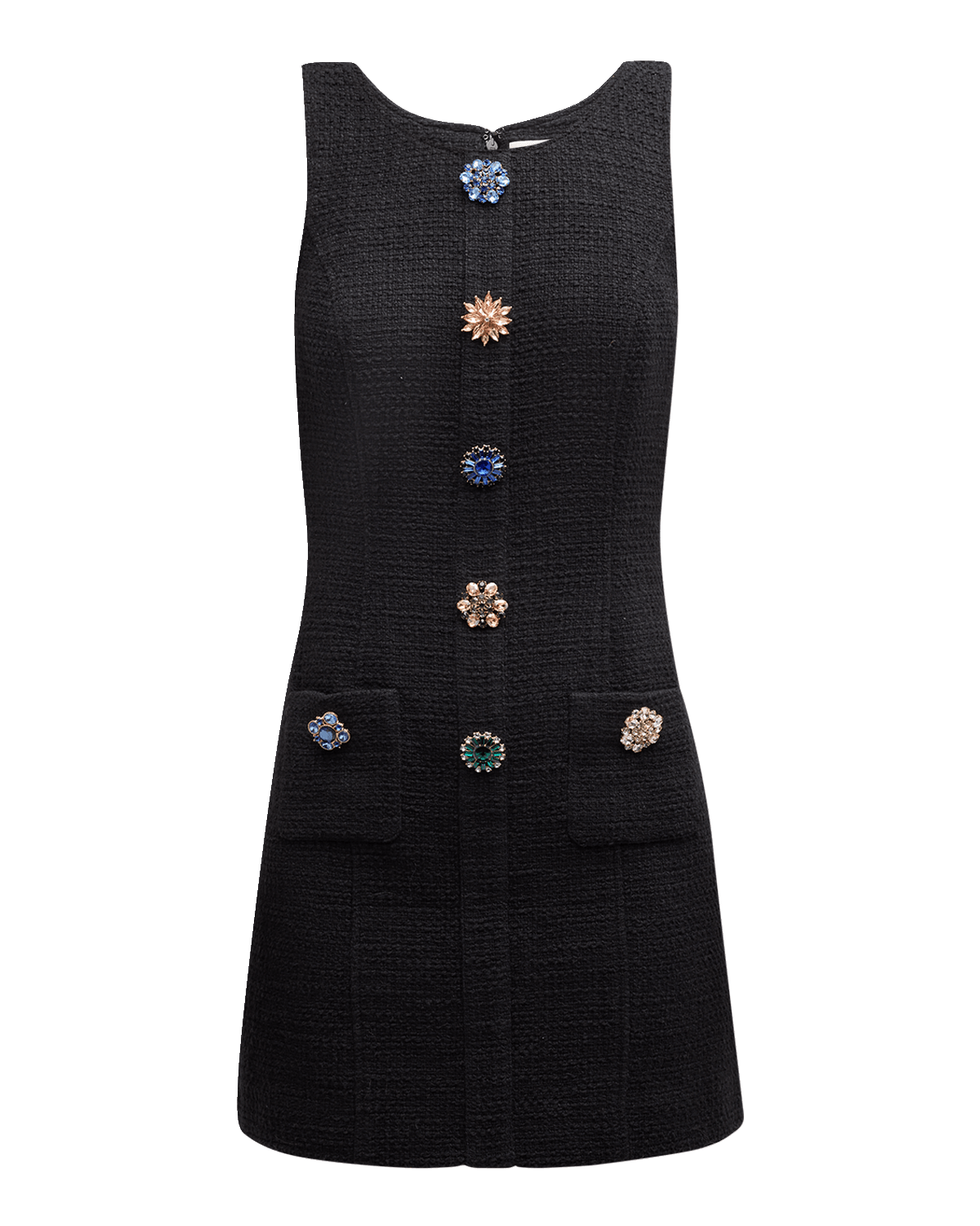 Cinq a Sept Randi Crystal Button Sleeveless Tweed Mini Dress