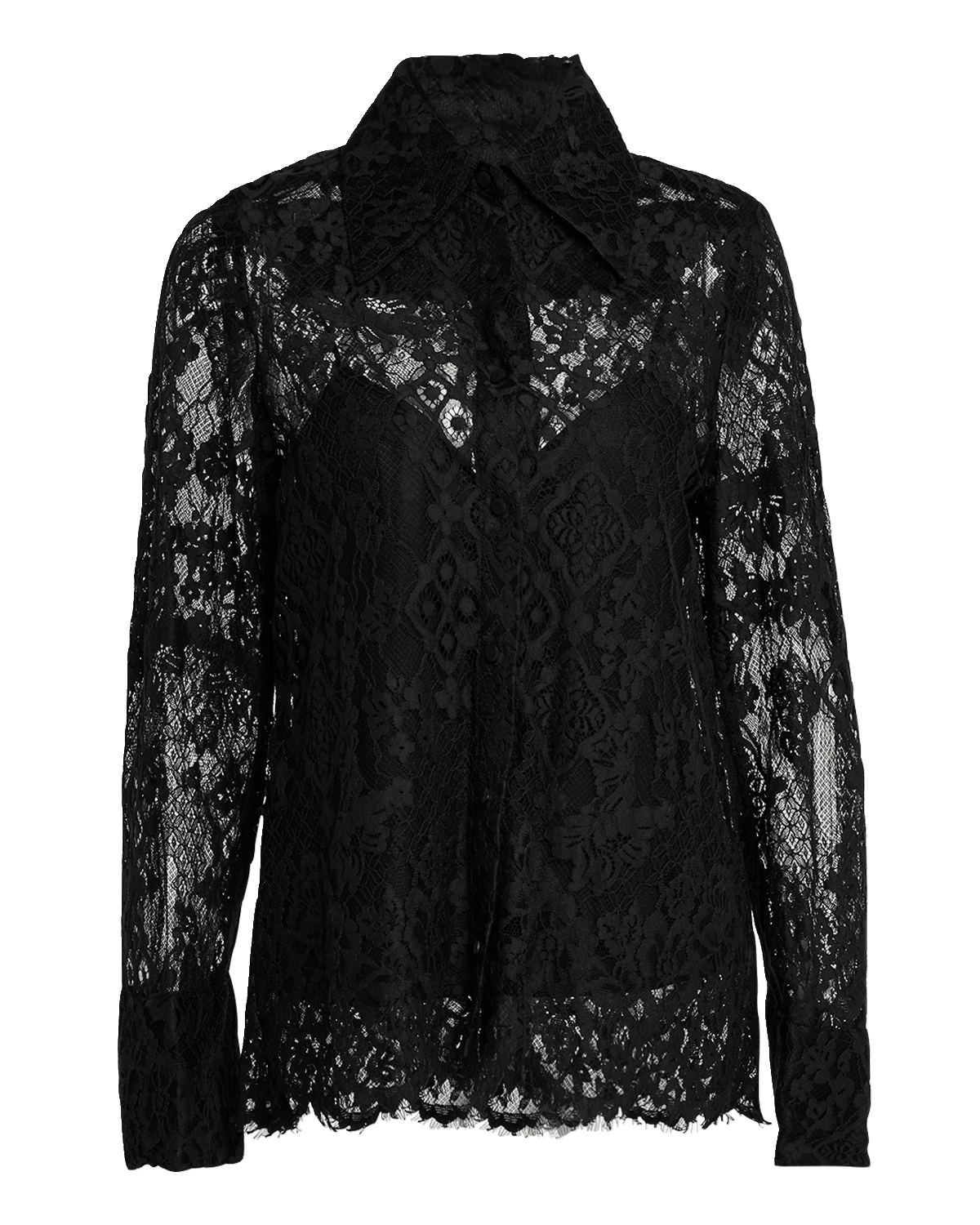 Cinq a Sept Missy Scalloped Sheer Lace Button-Front Top