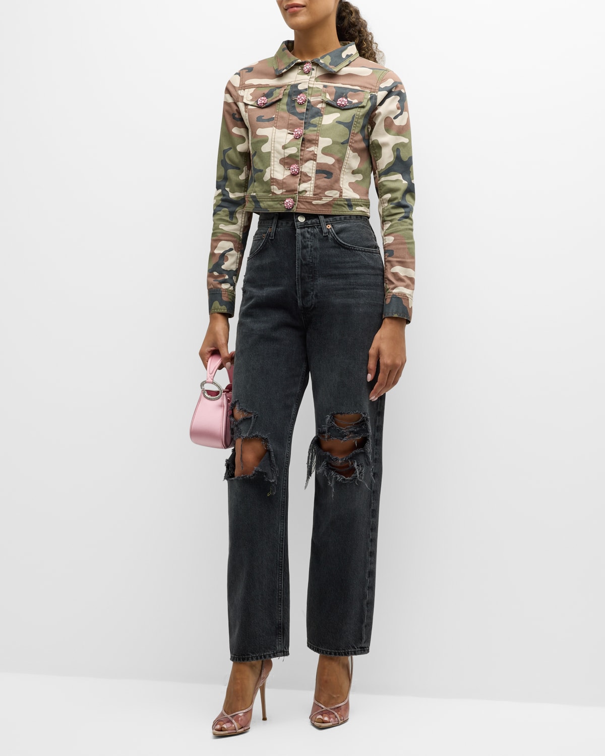 Cinq a Sept Regina Cropped Camo Rhinestone Jacket