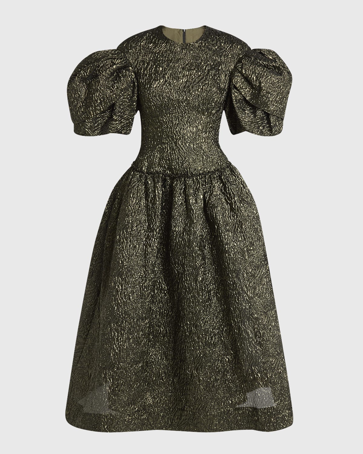 Simone Rocha Metallic Cloqué Puff-Sleeve Sculpted Corset Maxi Dress