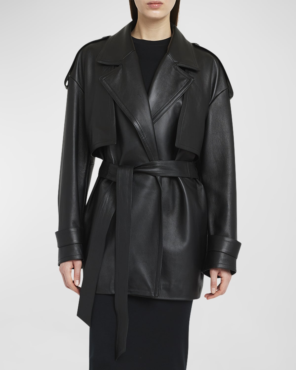 ARMARIUM Emma Leather Wrap Trench Jacket