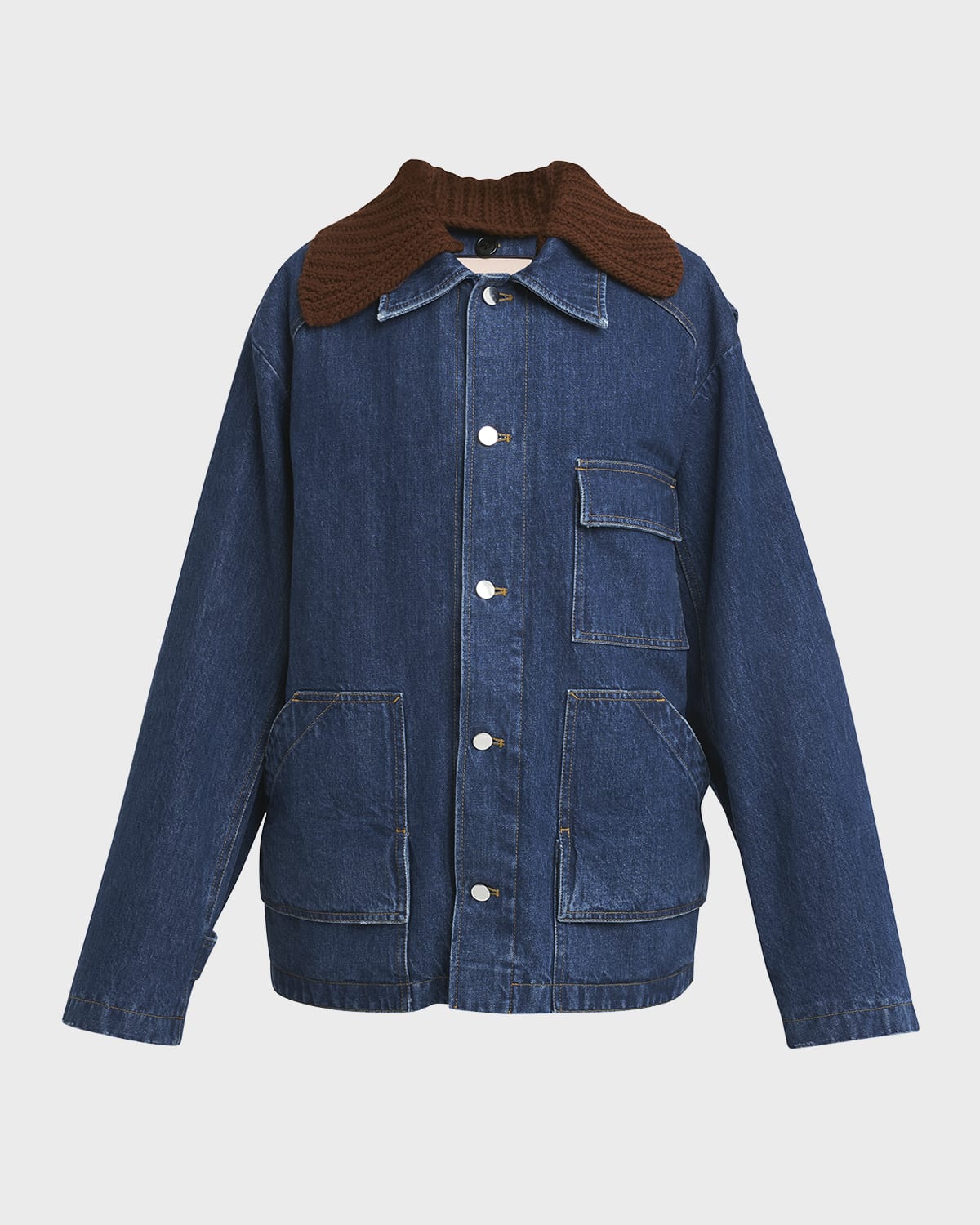 Plan C Denim Shirt Jacket with Knit Collar