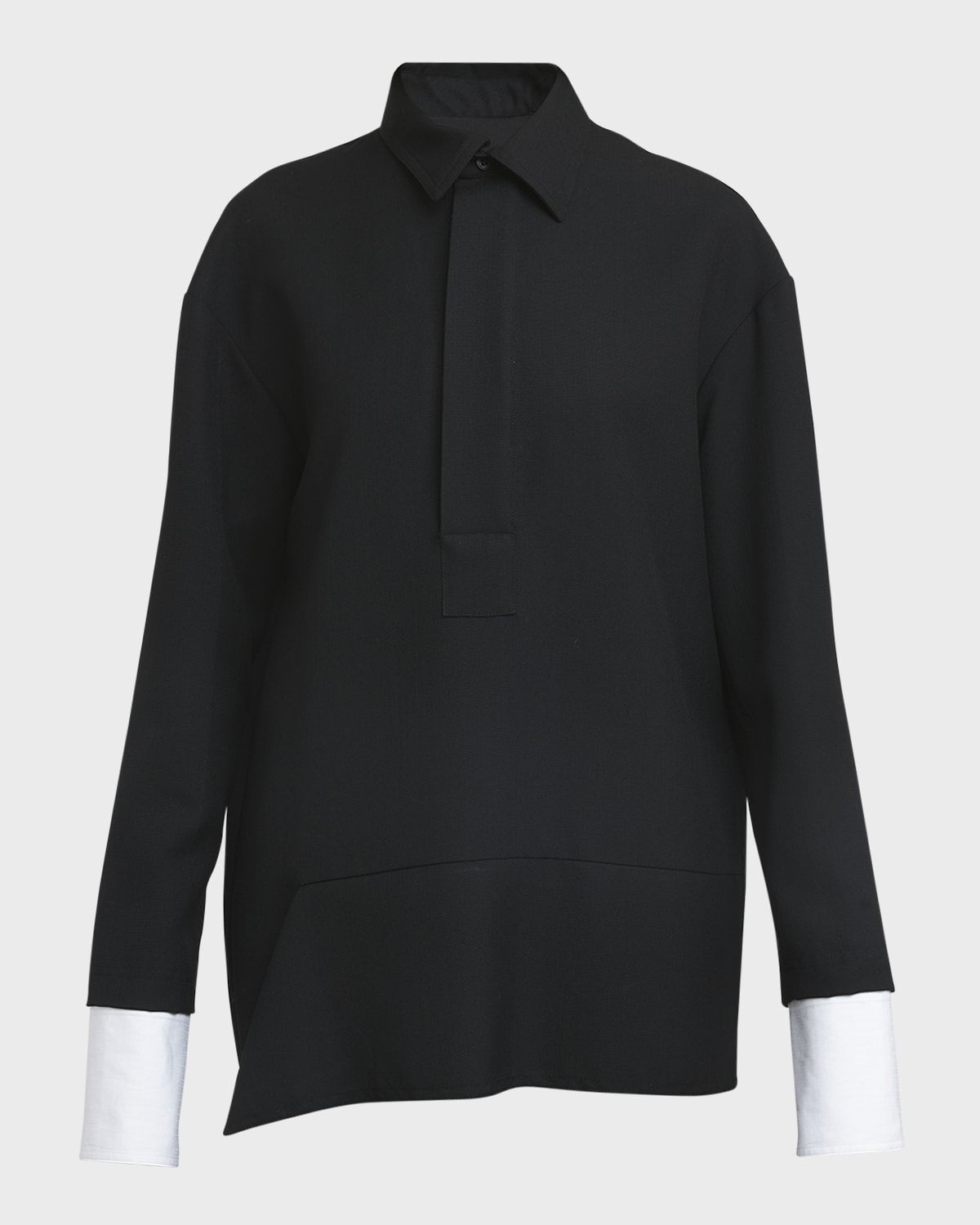 Plan C Contrast-Cuff Long-Sleeve Mini Shirtdress