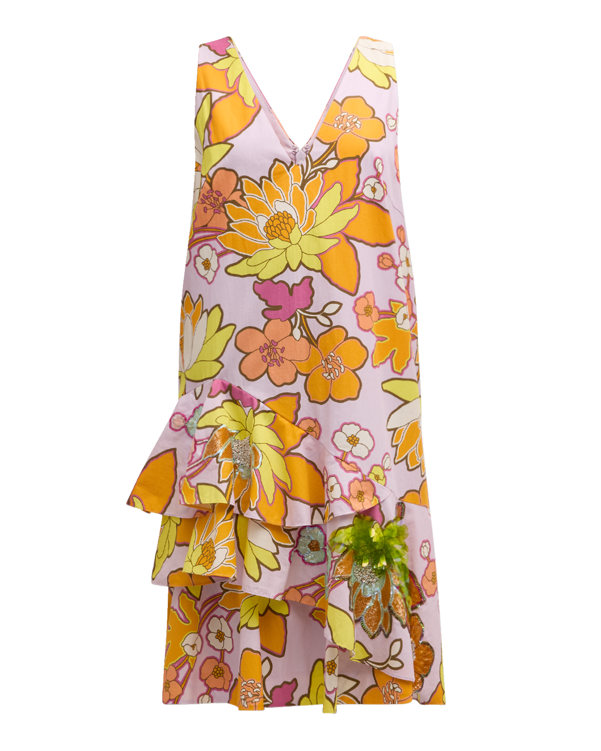 Ungaro Sleeveless Floral-Print Ruffle Dress
