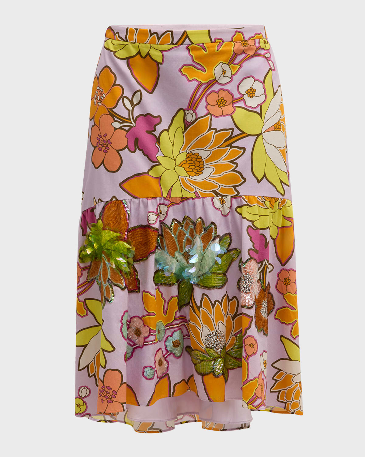 Ungaro Kehlani Sequin Floral-Print Midi Skirt