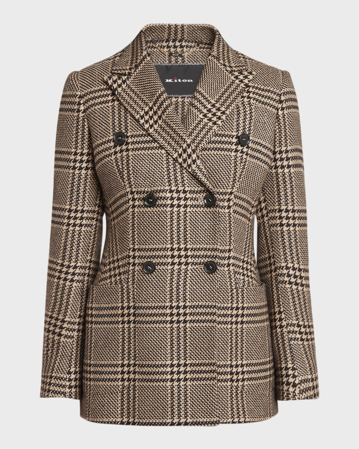 Kiton Prince of Wales Double-Breasted Cashmere Blazer